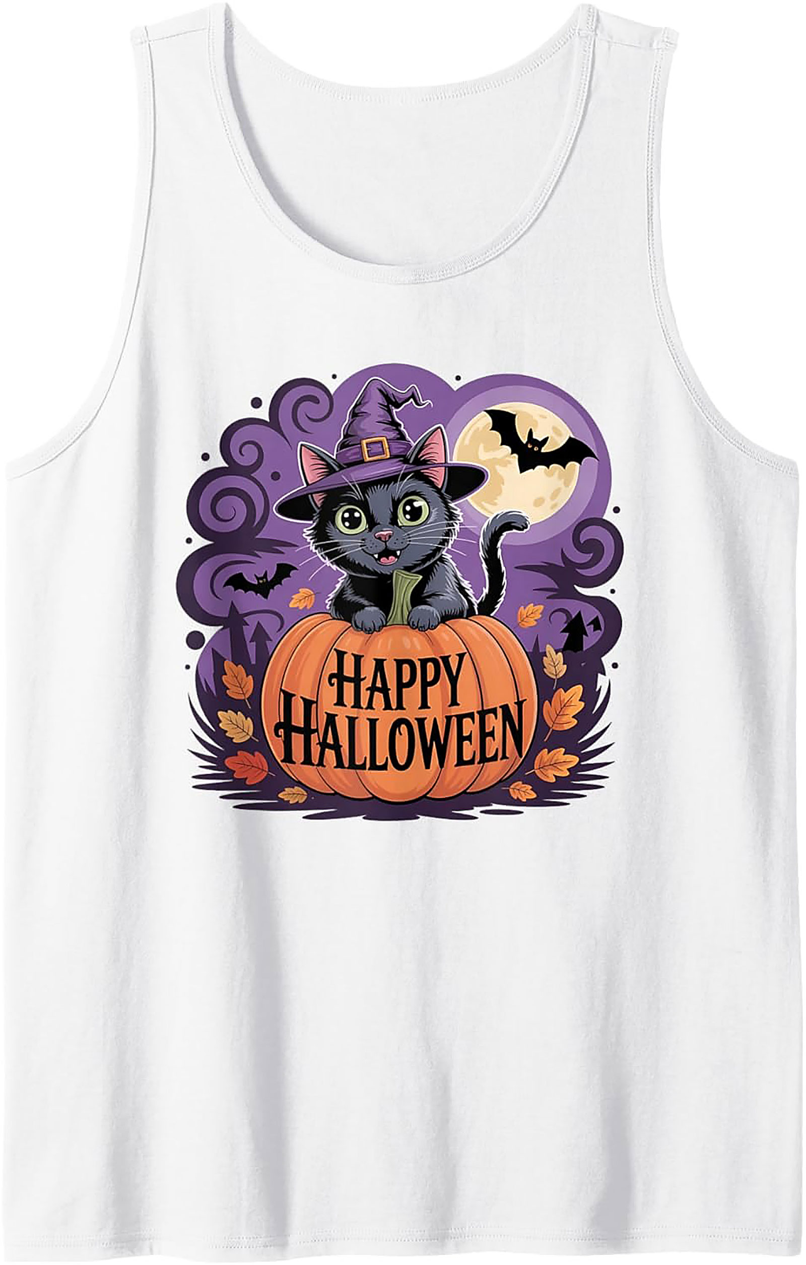 Cute Witch Cat Halloween Graphic Tank | Unisex Sleeveless Shirt