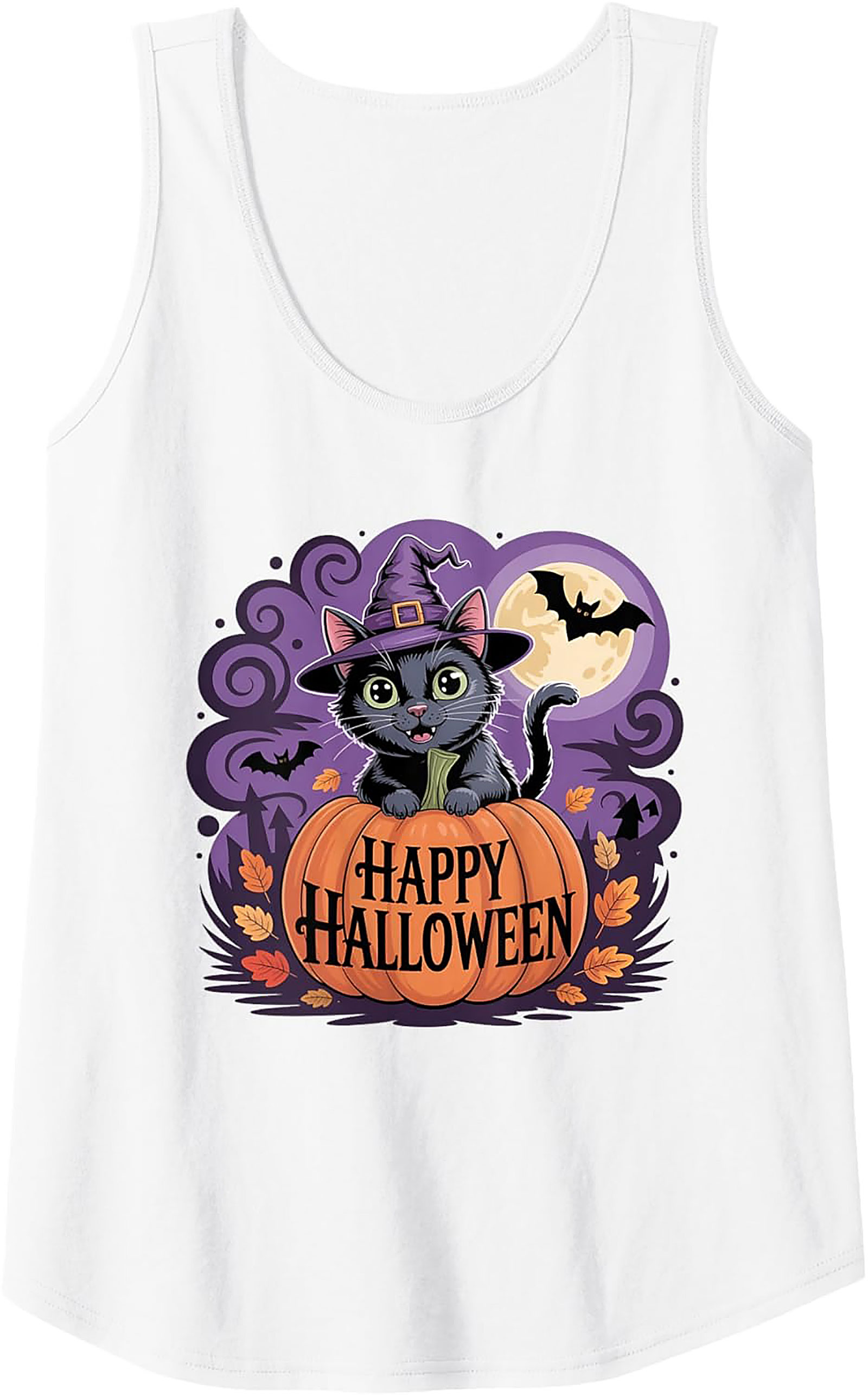 Cute Witch Cat Halloween Graphic Tank | Unisex Sleeveless Shirt