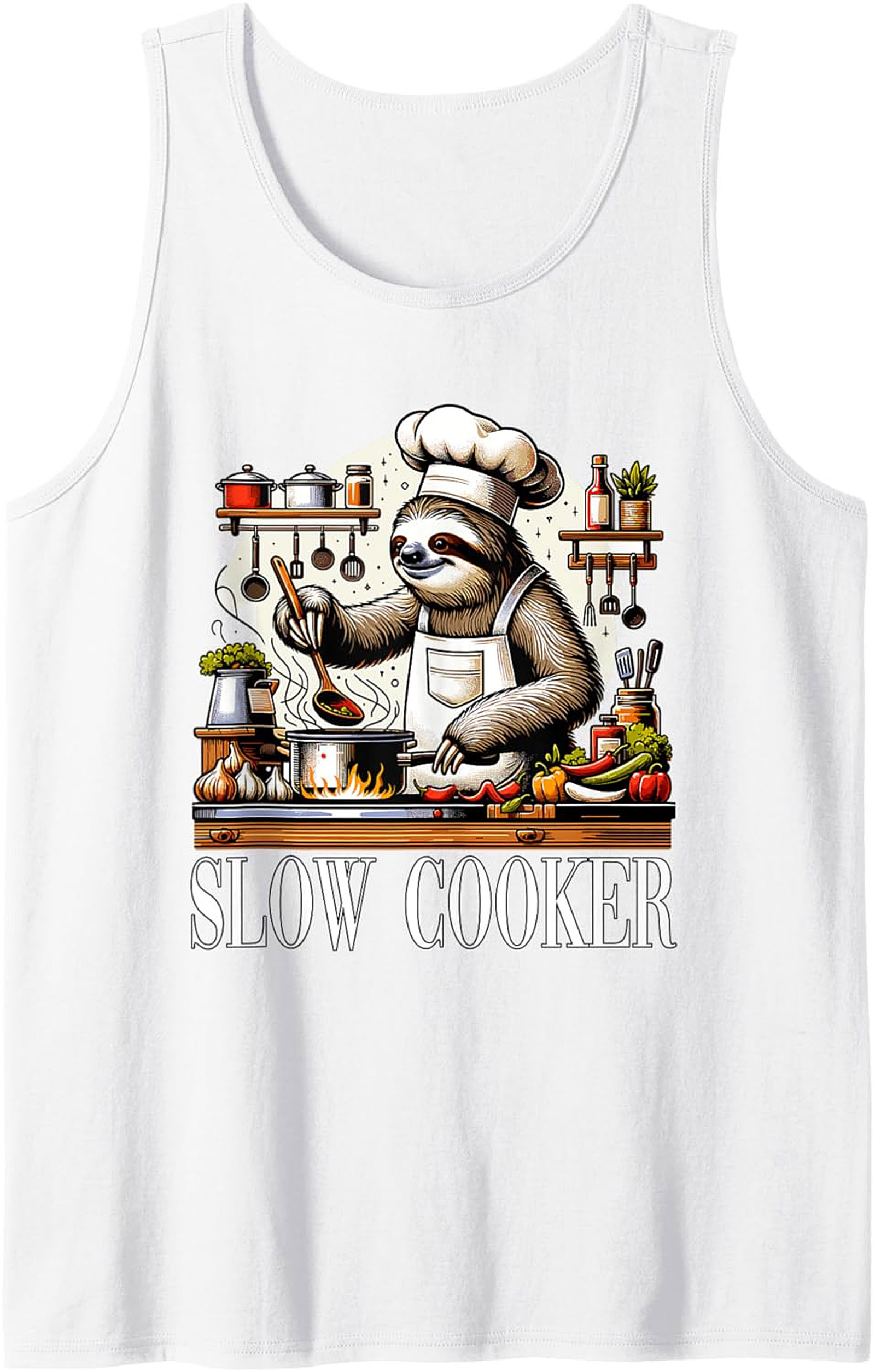 Sloth Chef Slow Cooker Funny Graphic Tank Top Summer Wear