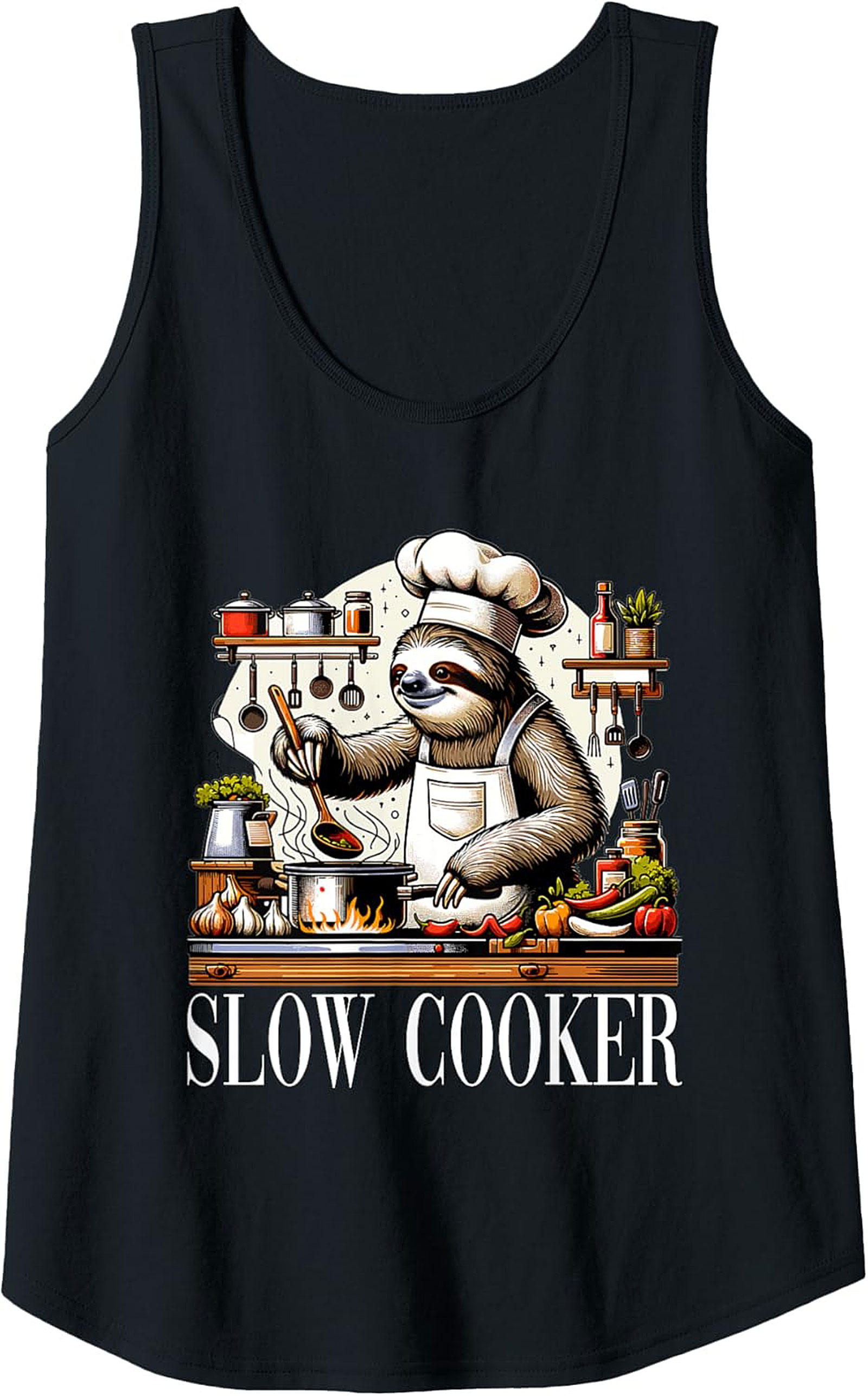 Sloth Chef Slow Cooker Funny Graphic Tank Top Summer Wear