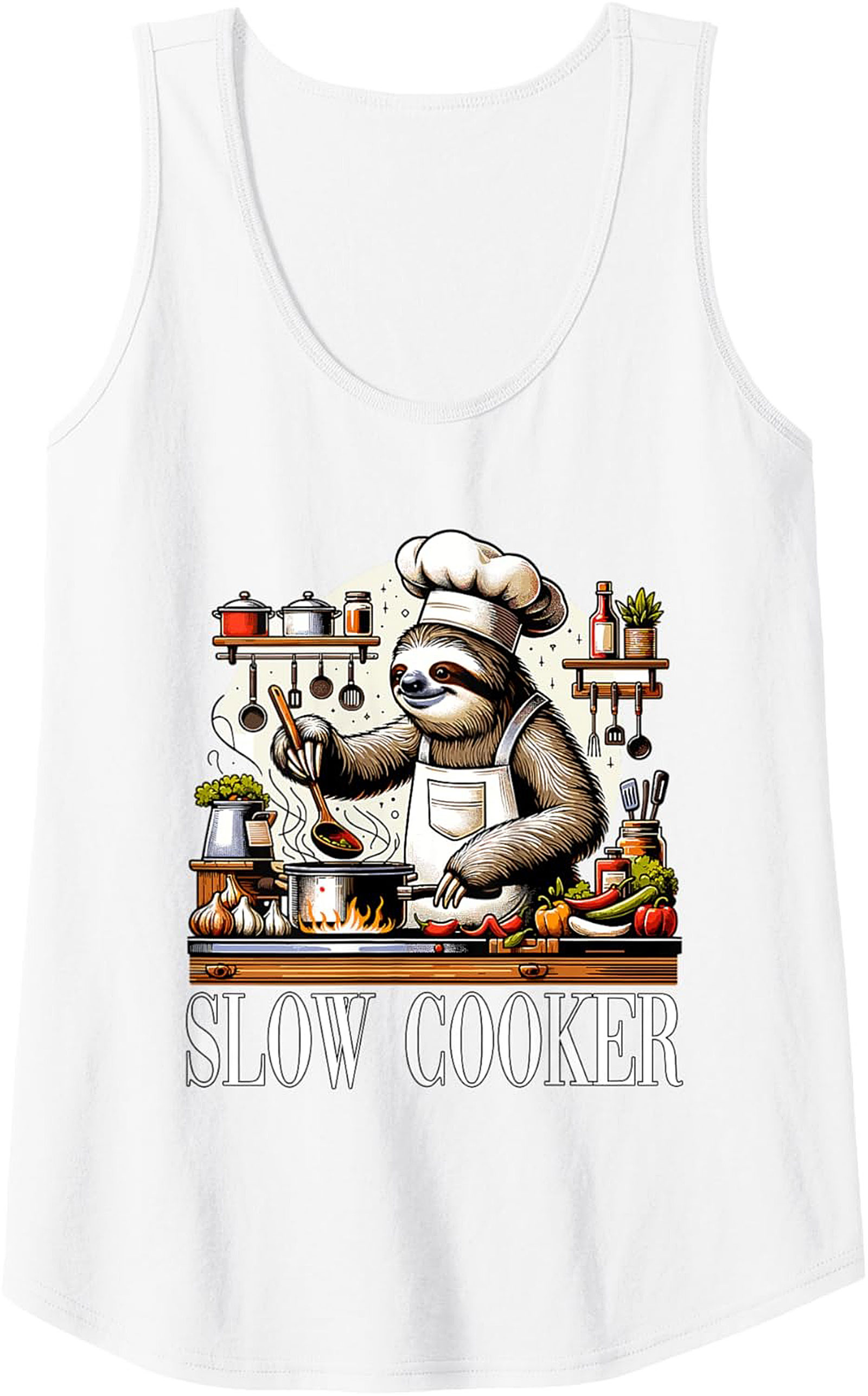Sloth Chef Slow Cooker Funny Graphic Tank Top Summer Wear