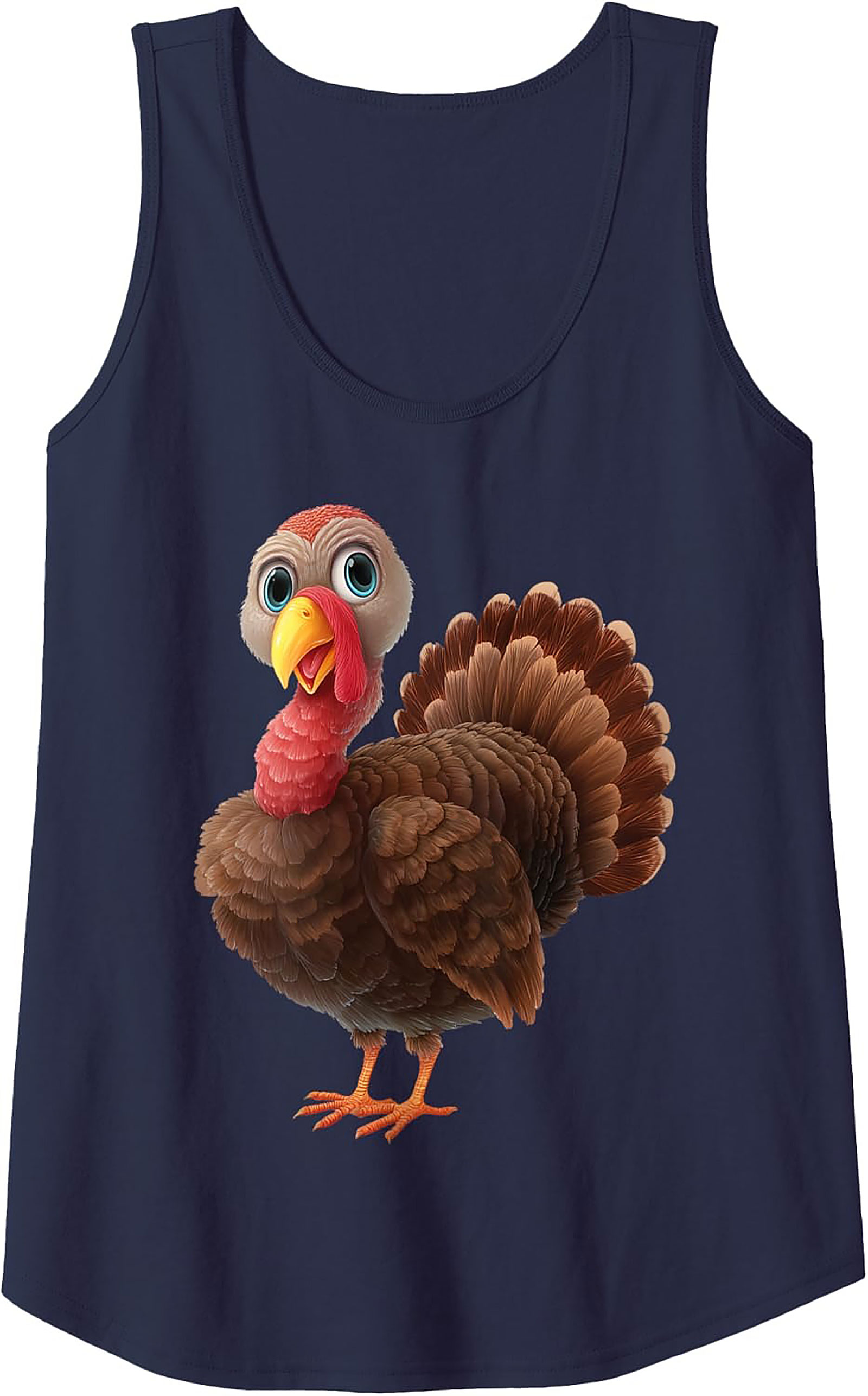 Adorable Cartoon Turkey Graphic Tank Top | Fun Thanksgiving Sleeveless Shirt