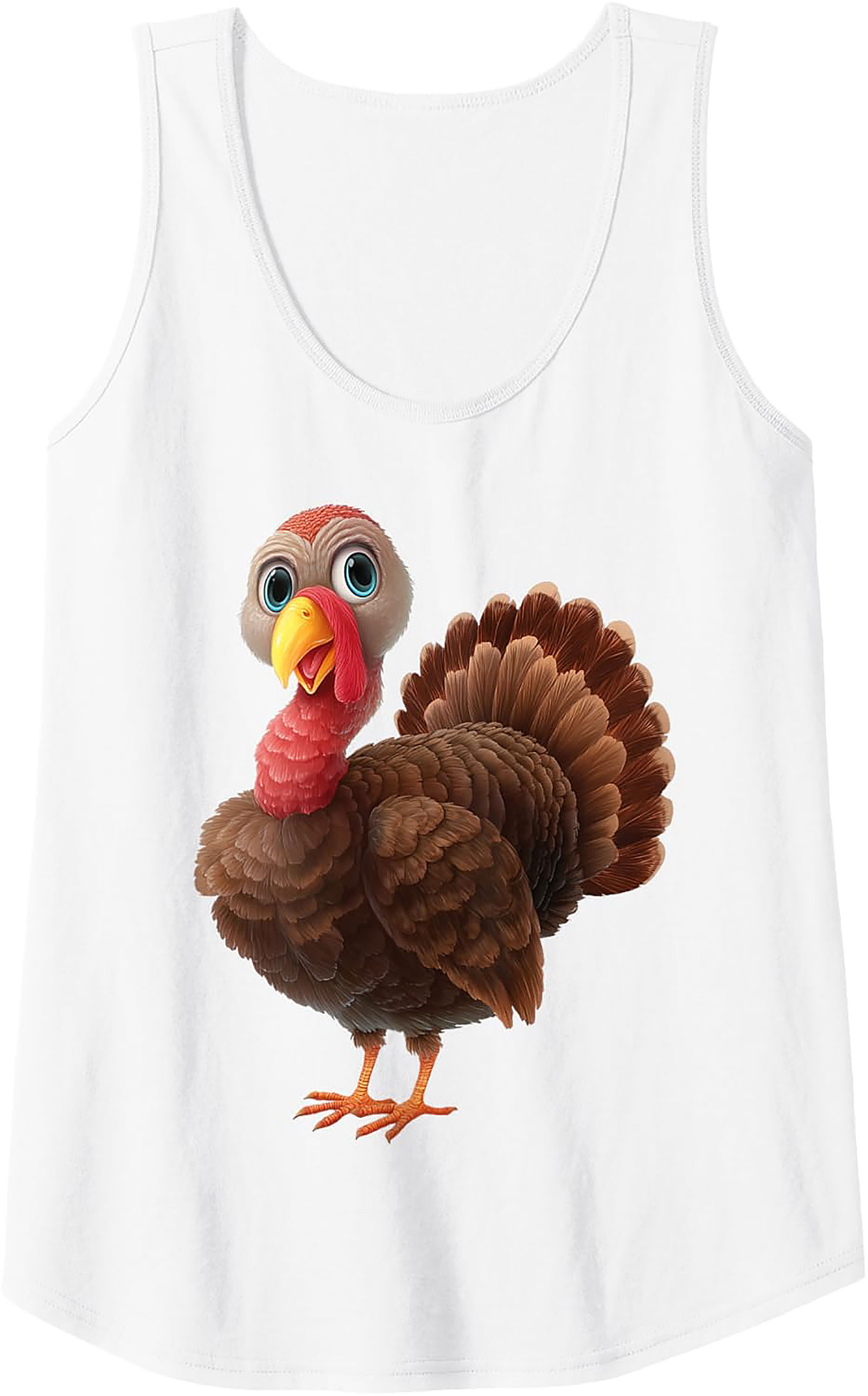 Adorable Cartoon Turkey Graphic Tank Top | Fun Thanksgiving Sleeveless Shirt