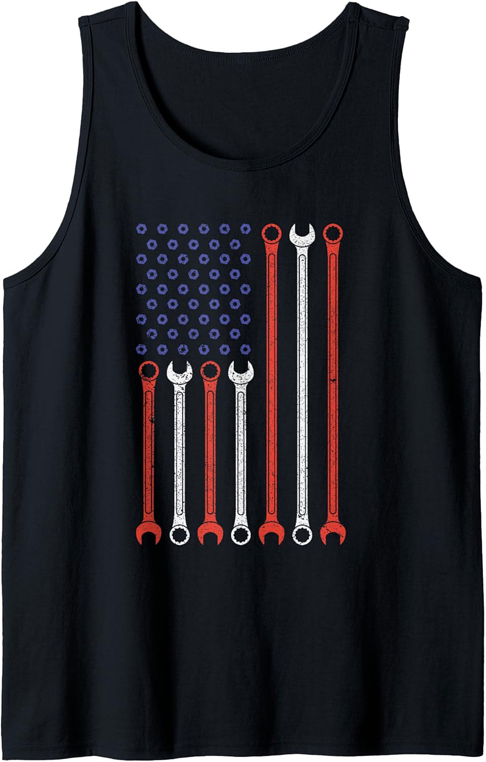 Mechanic Wrench Graphic Tank  Patriotic Tradesman Sleeveless Shirt