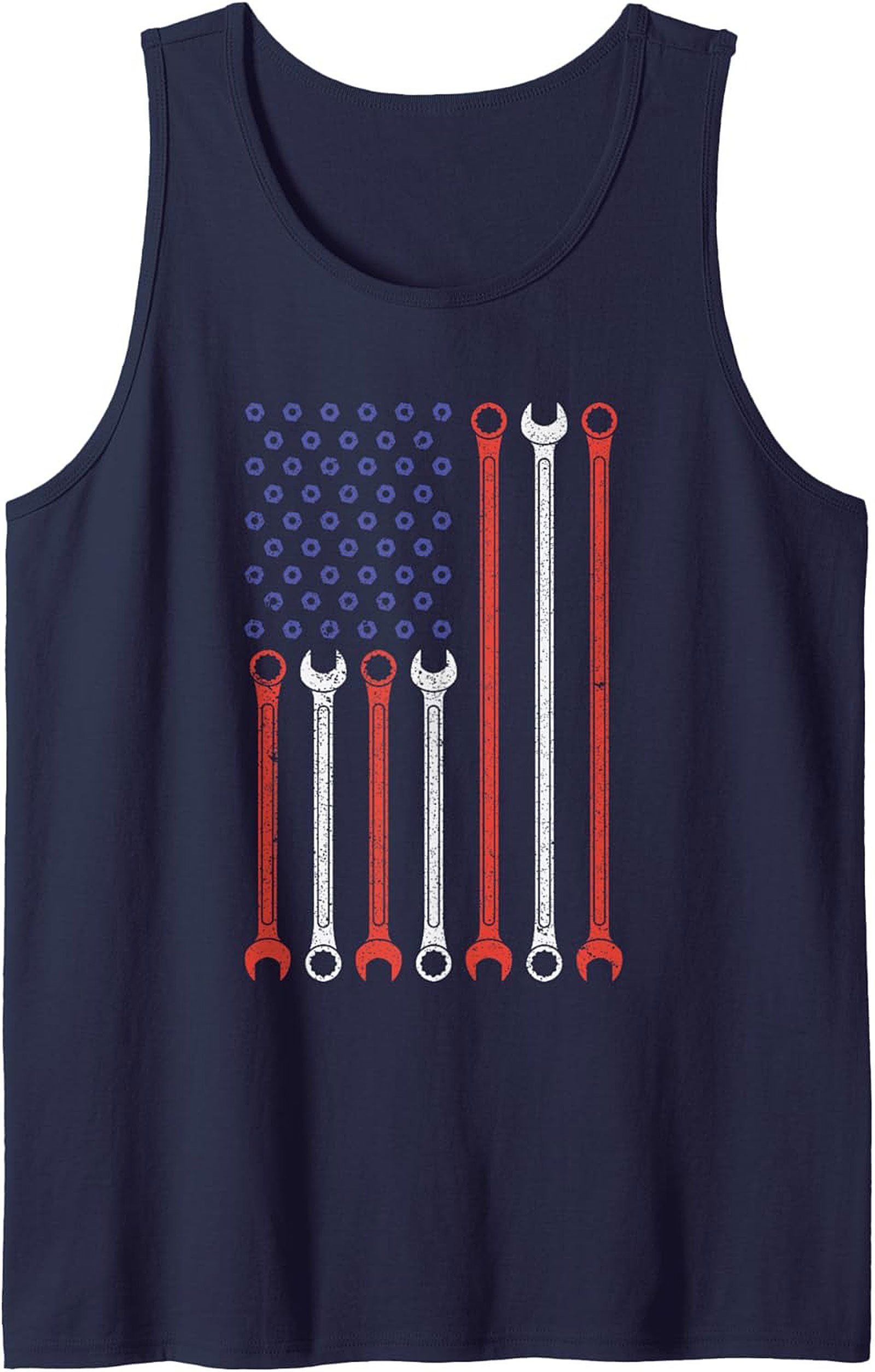 Mechanic Wrench Graphic Tank  Patriotic Tradesman Sleeveless Shirt
