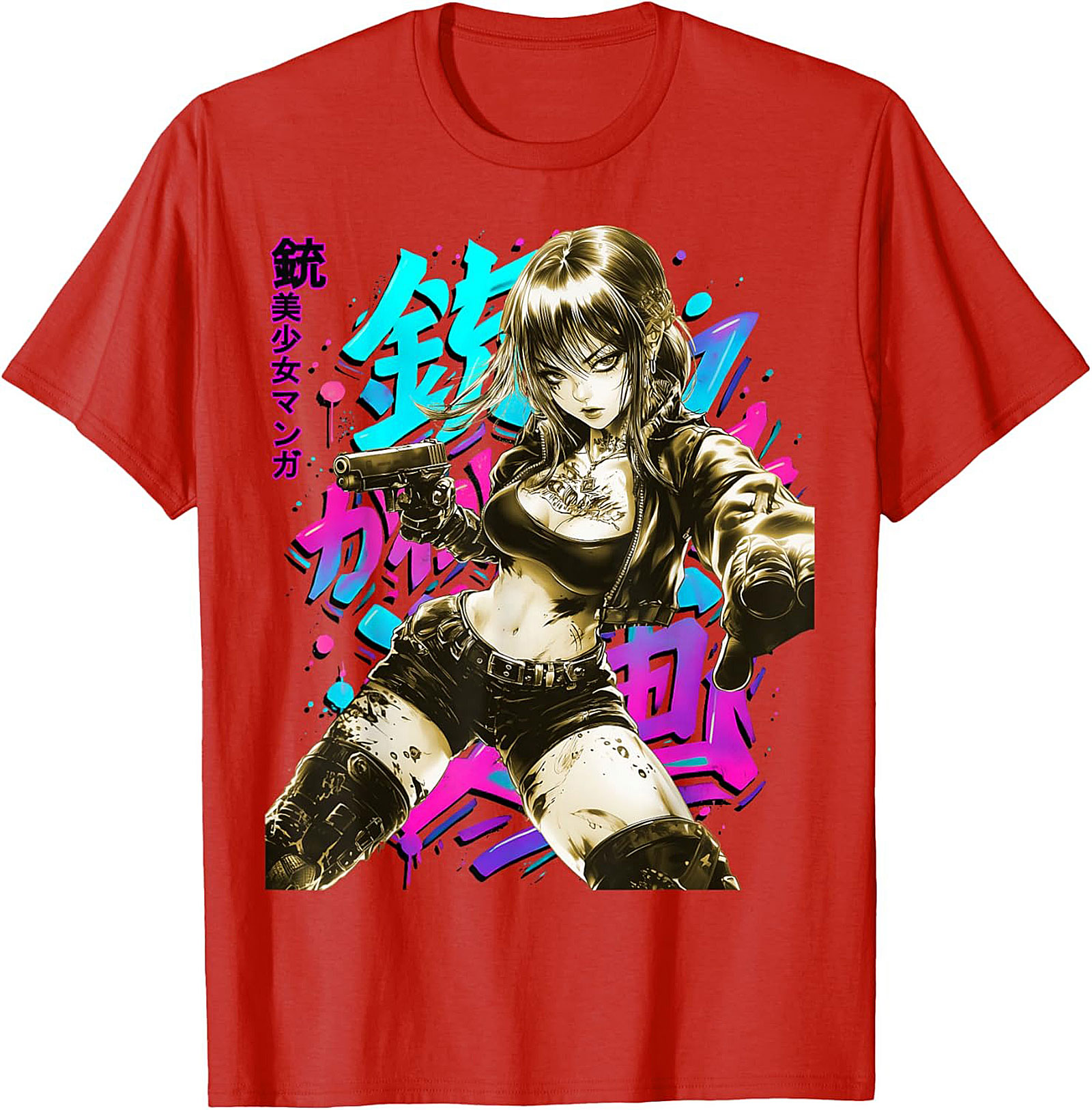 Cyberpunk Anime Girl Graphic Tee | Neon Action Shirt