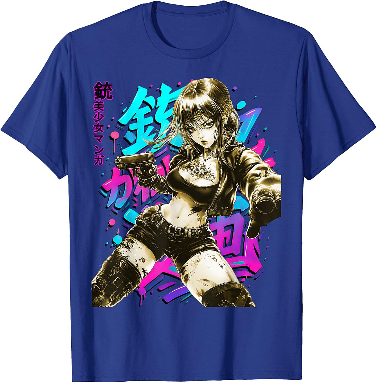 Cyberpunk Anime Girl Graphic Tee | Neon Action Shirt