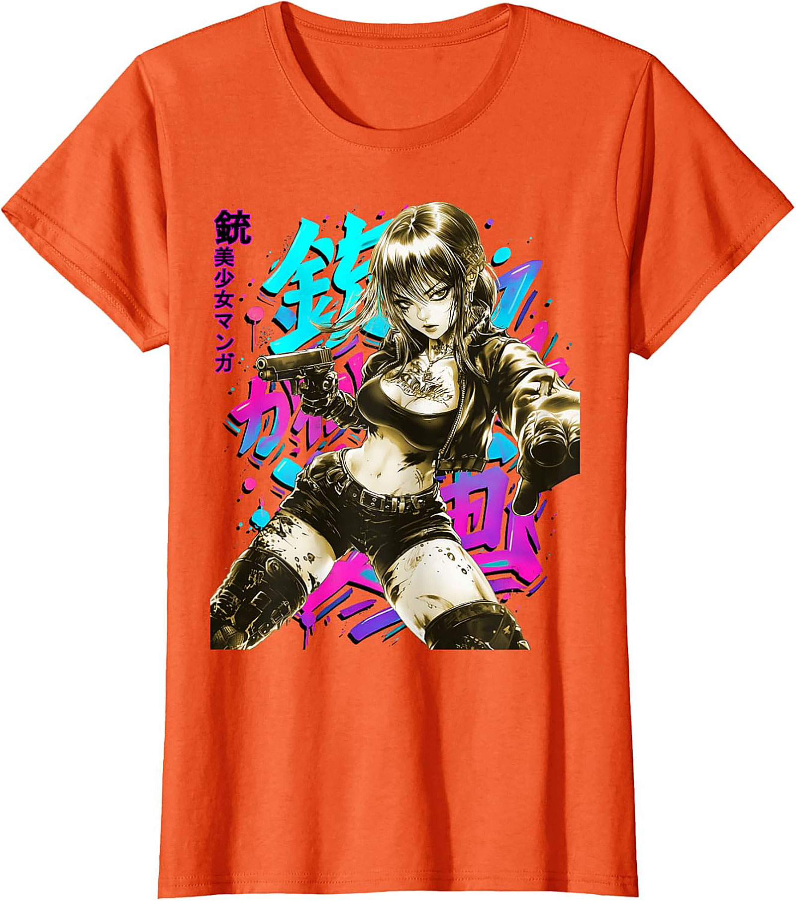 Cyberpunk Anime Girl Graphic Tee | Neon Action Shirt