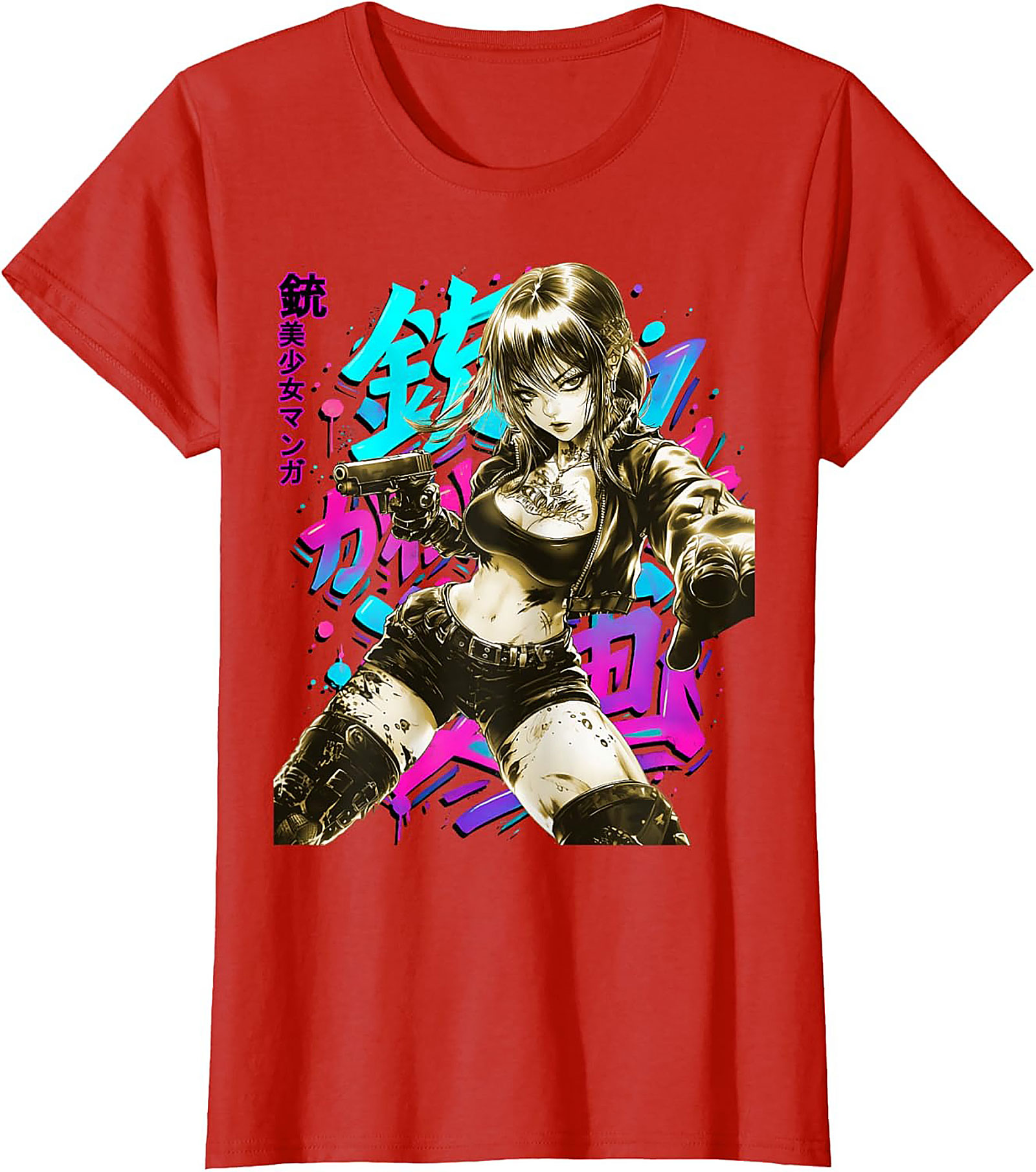 Cyberpunk Anime Girl Graphic Tee | Neon Action Shirt