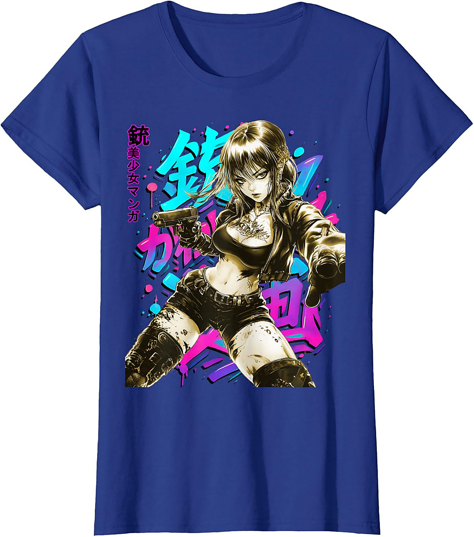 Cyberpunk Anime Girl Graphic Tee | Neon Action Shirt