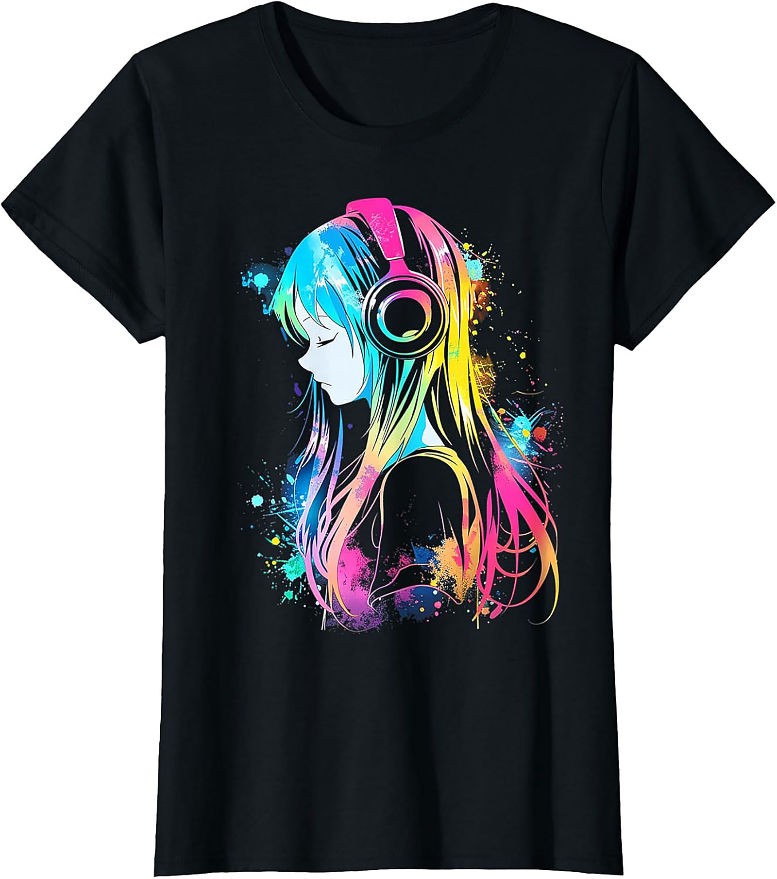 Neon Music Anime T-shirt | Vibrant Aesthetic Graphic Tee