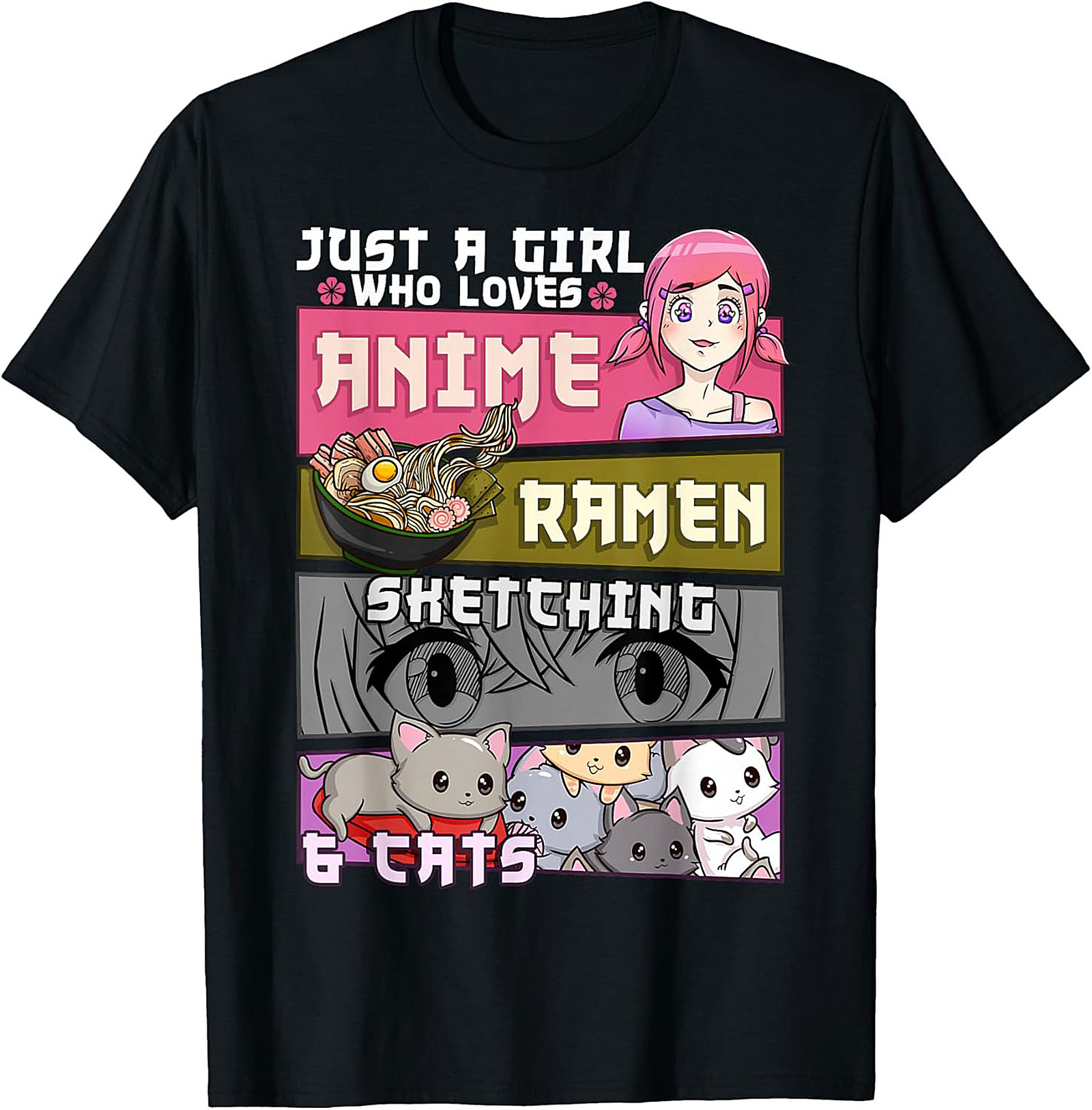  Anime Ramen Cats Graphic Tee | Just a Girl Who Loves Shirt