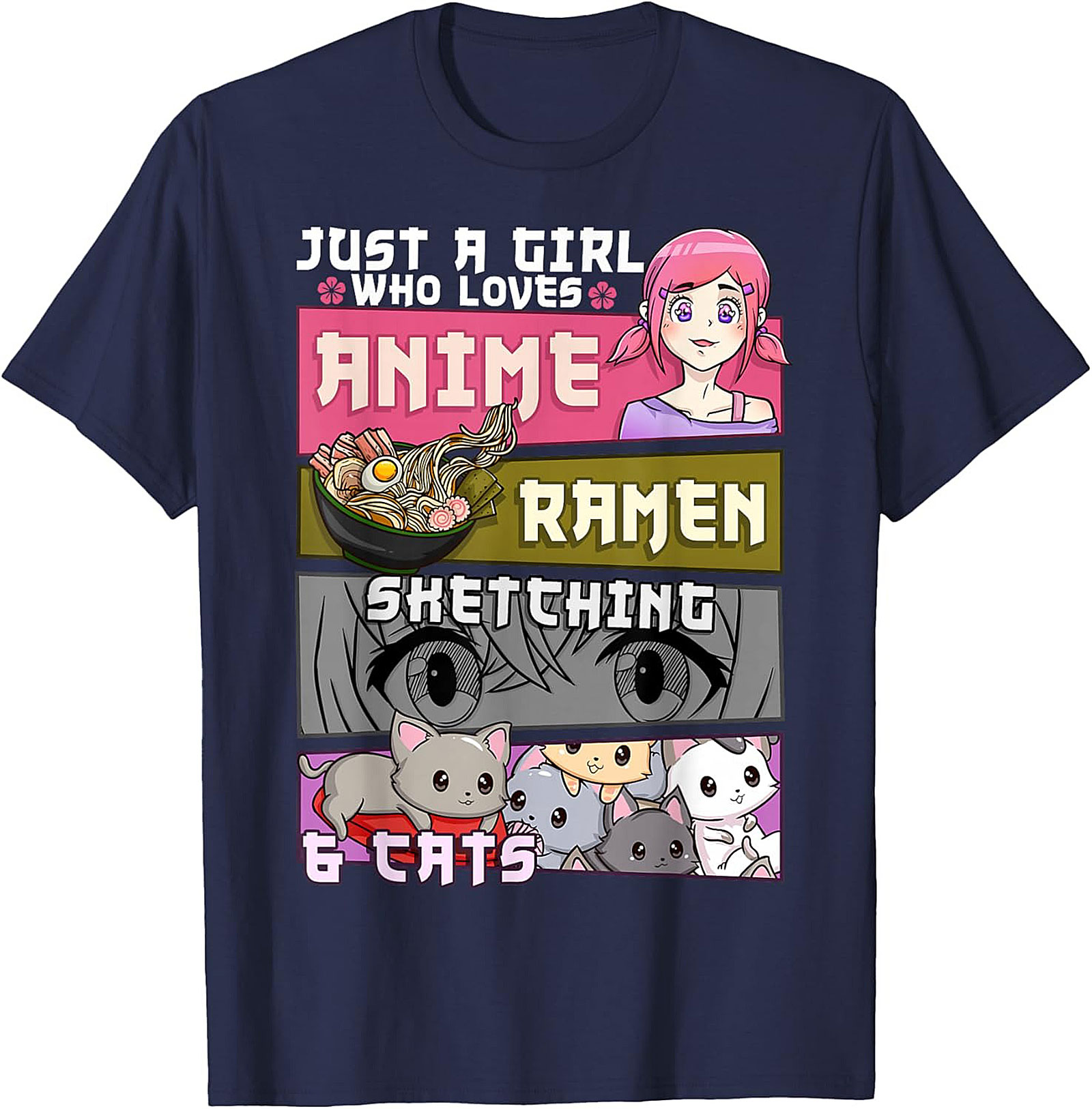  Anime Ramen Cats Graphic Tee | Just a Girl Who Loves Shirt