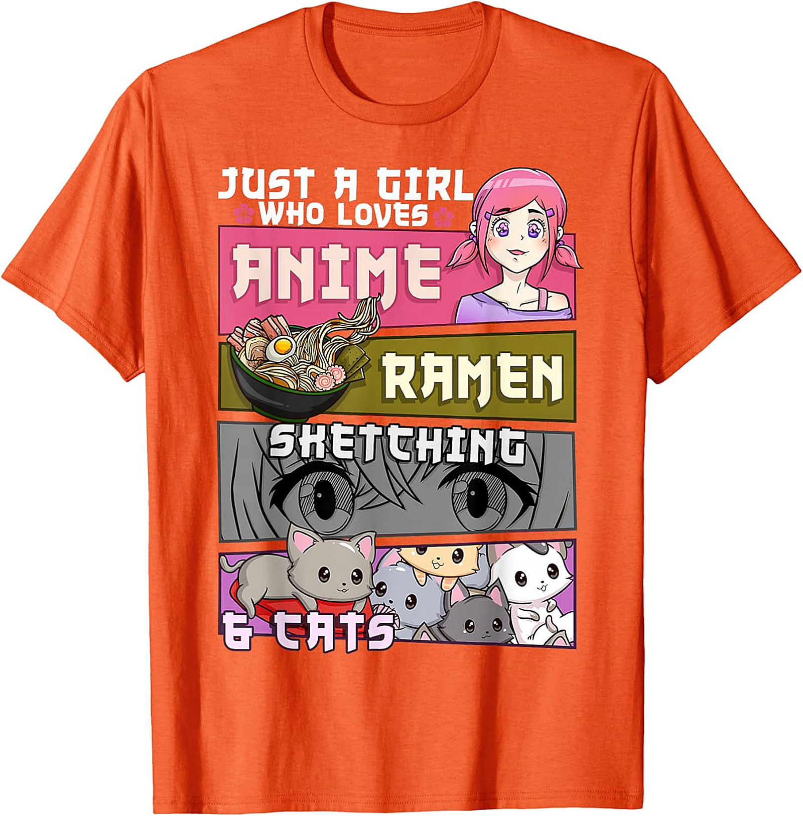  Anime Ramen Cats Graphic Tee | Just a Girl Who Loves Shirt