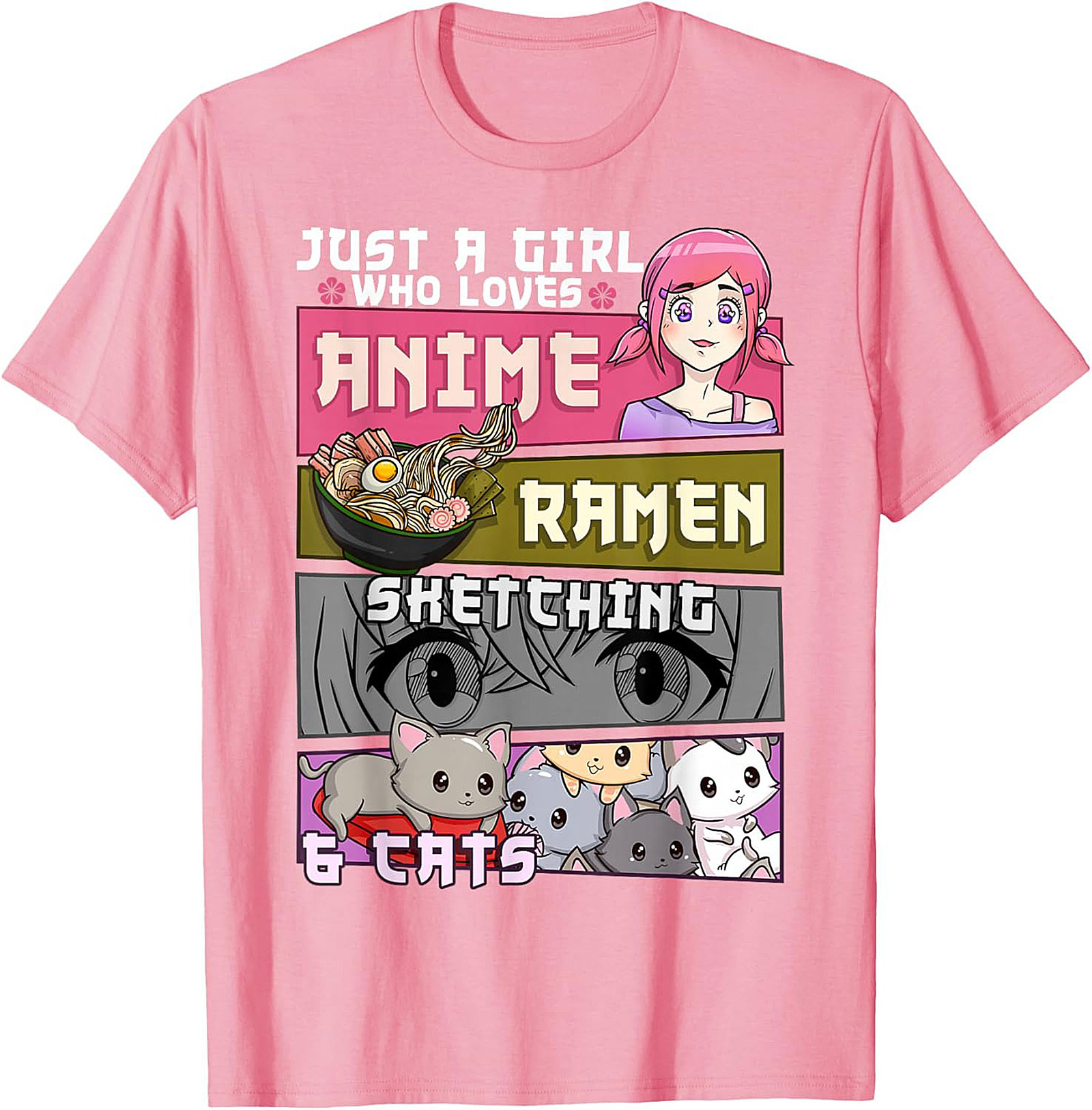  Anime Ramen Cats Graphic Tee | Just a Girl Who Loves Shirt