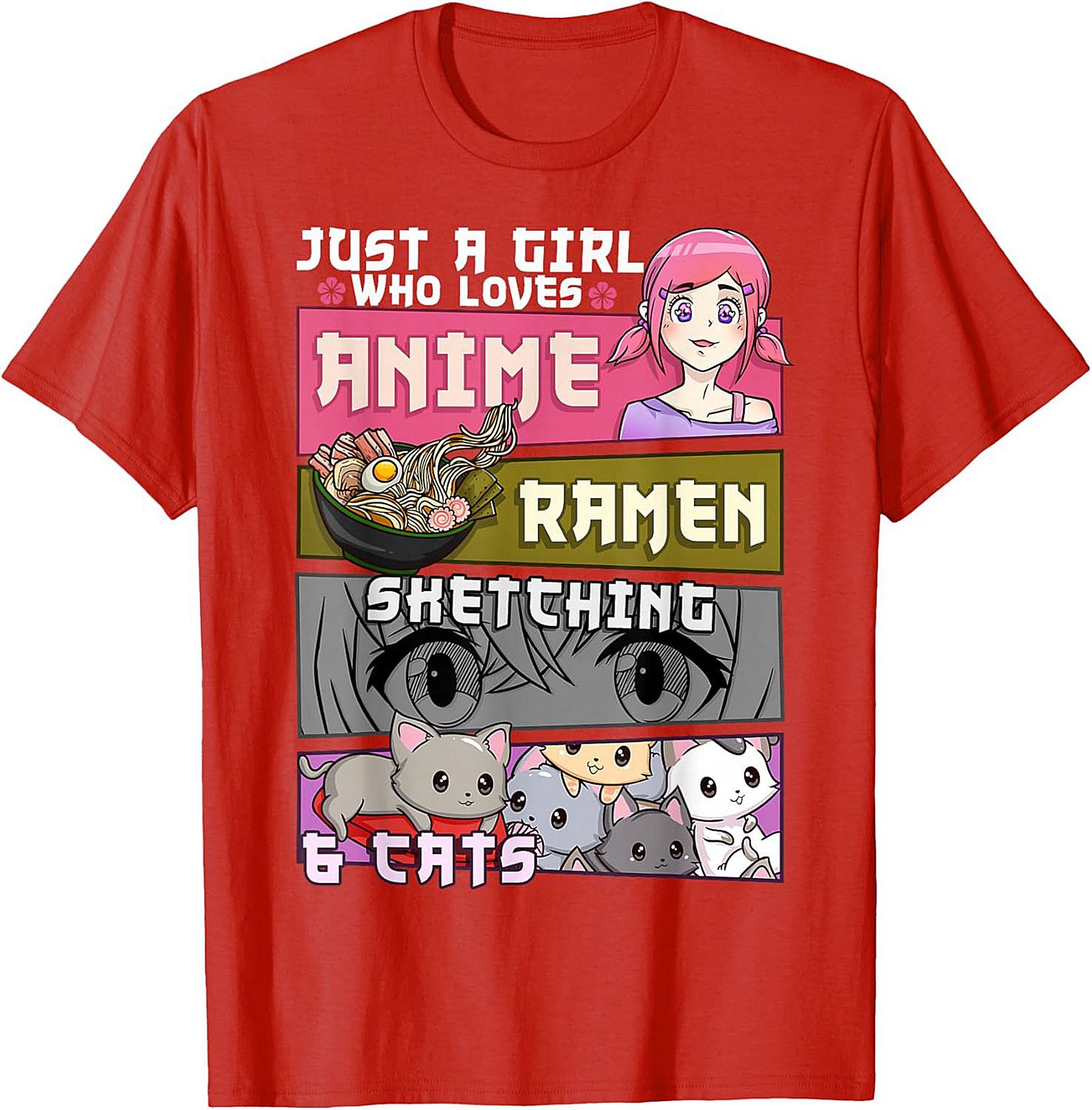  Anime Ramen Cats Graphic Tee | Just a Girl Who Loves Shirt