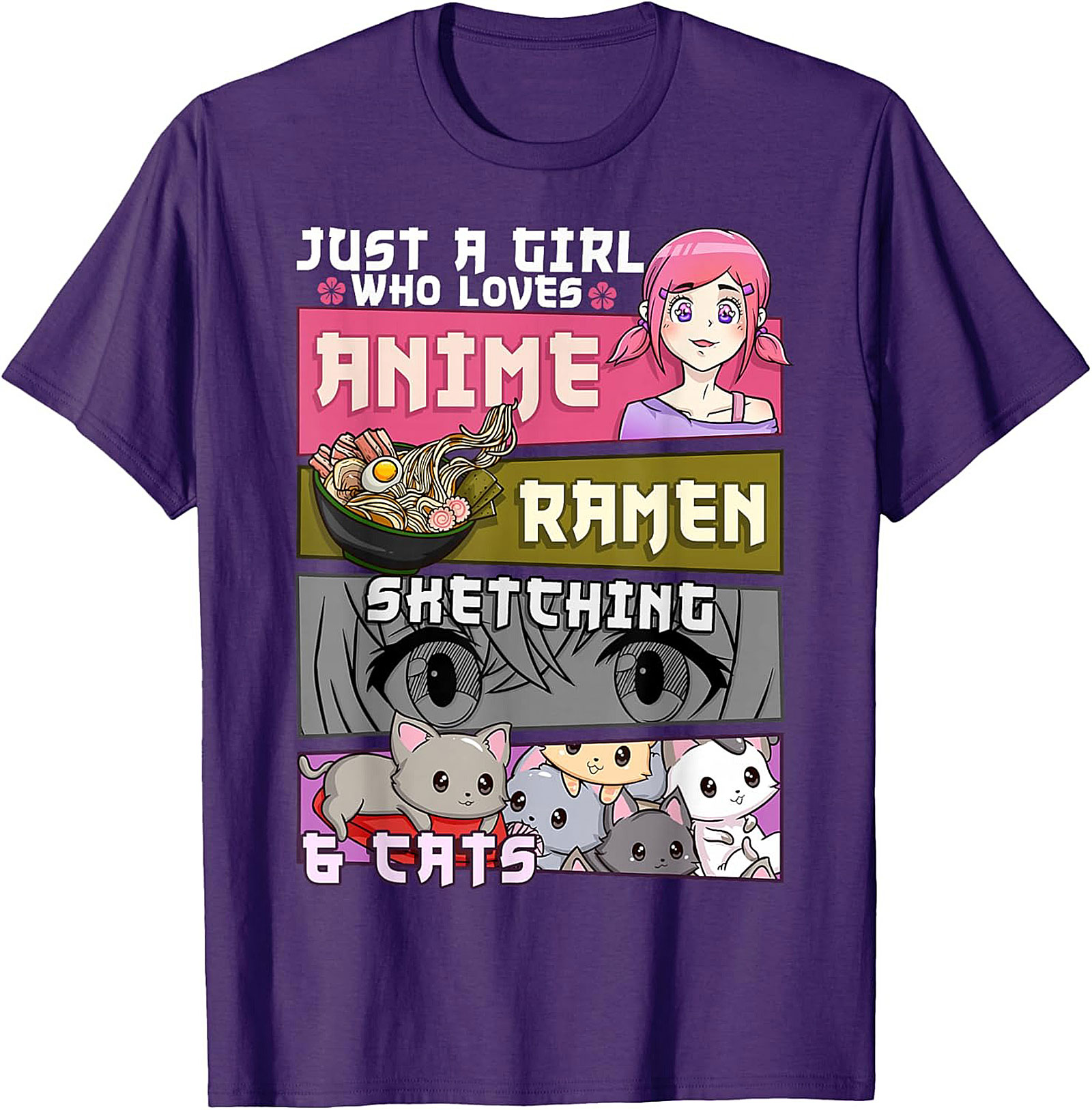  Anime Ramen Cats Graphic Tee | Just a Girl Who Loves Shirt