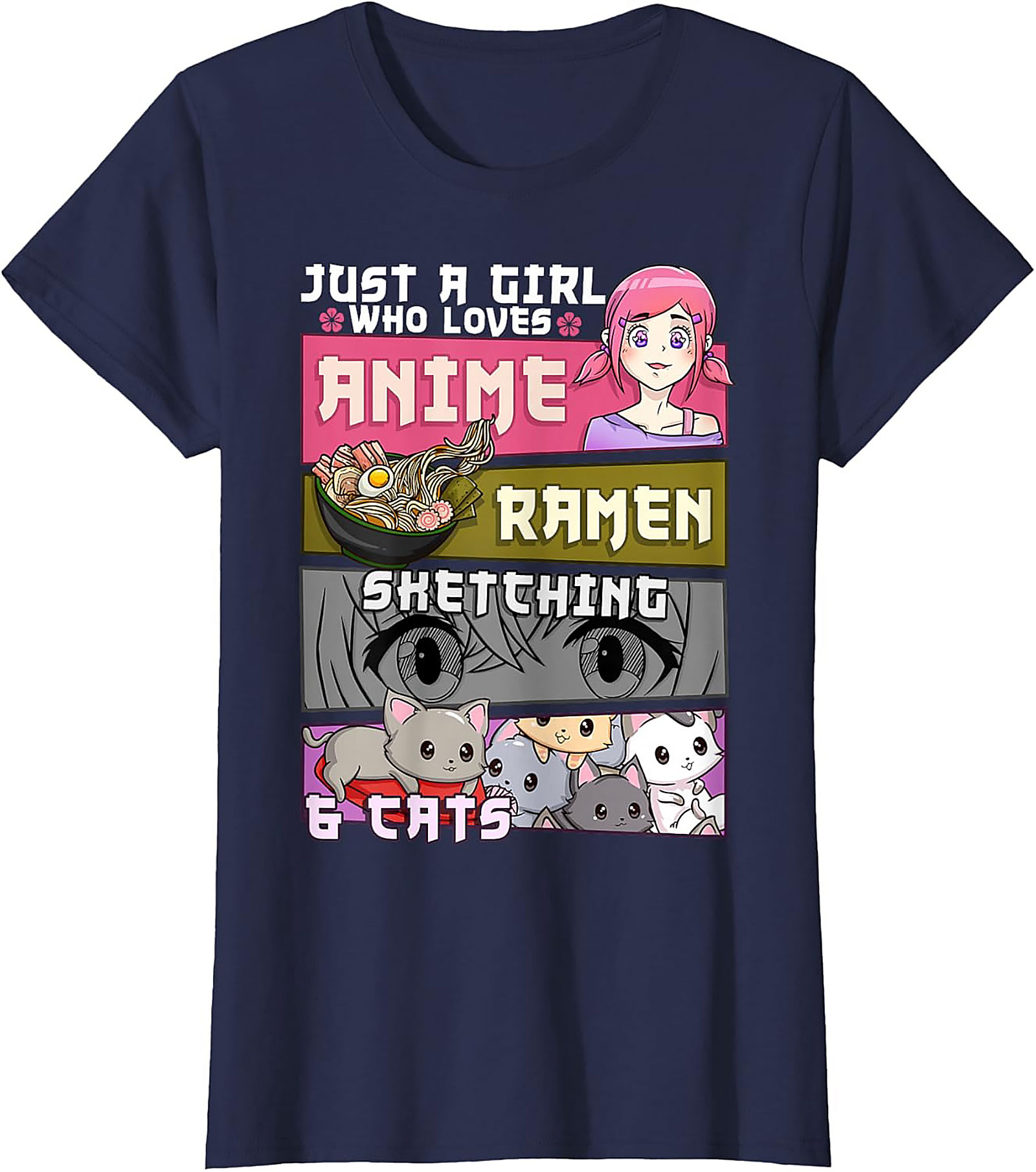  Anime Ramen Cats Graphic Tee | Just a Girl Who Loves Shirt