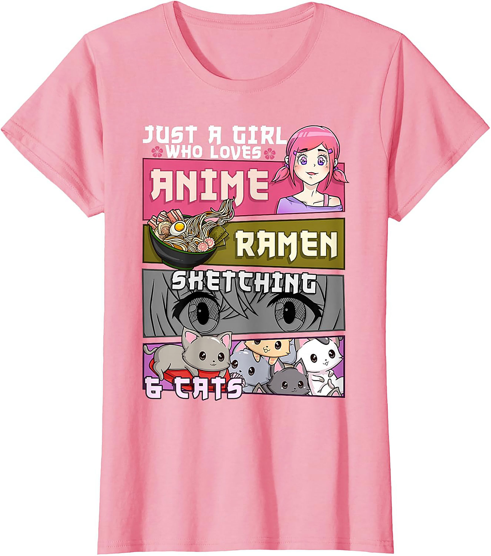  Anime Ramen Cats Graphic Tee | Just a Girl Who Loves Shirt