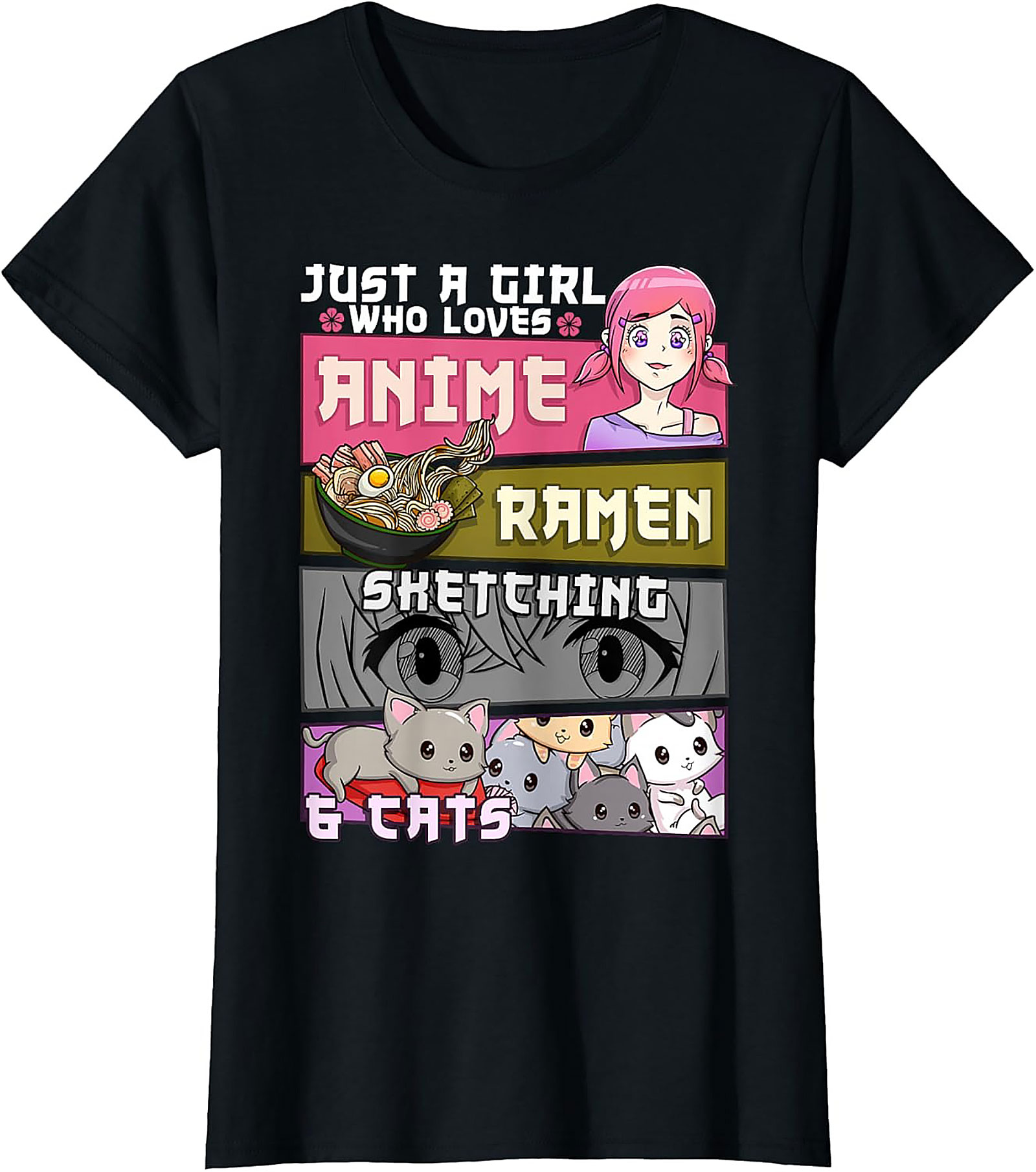  Anime Ramen Cats Graphic Tee | Just a Girl Who Loves Shirt