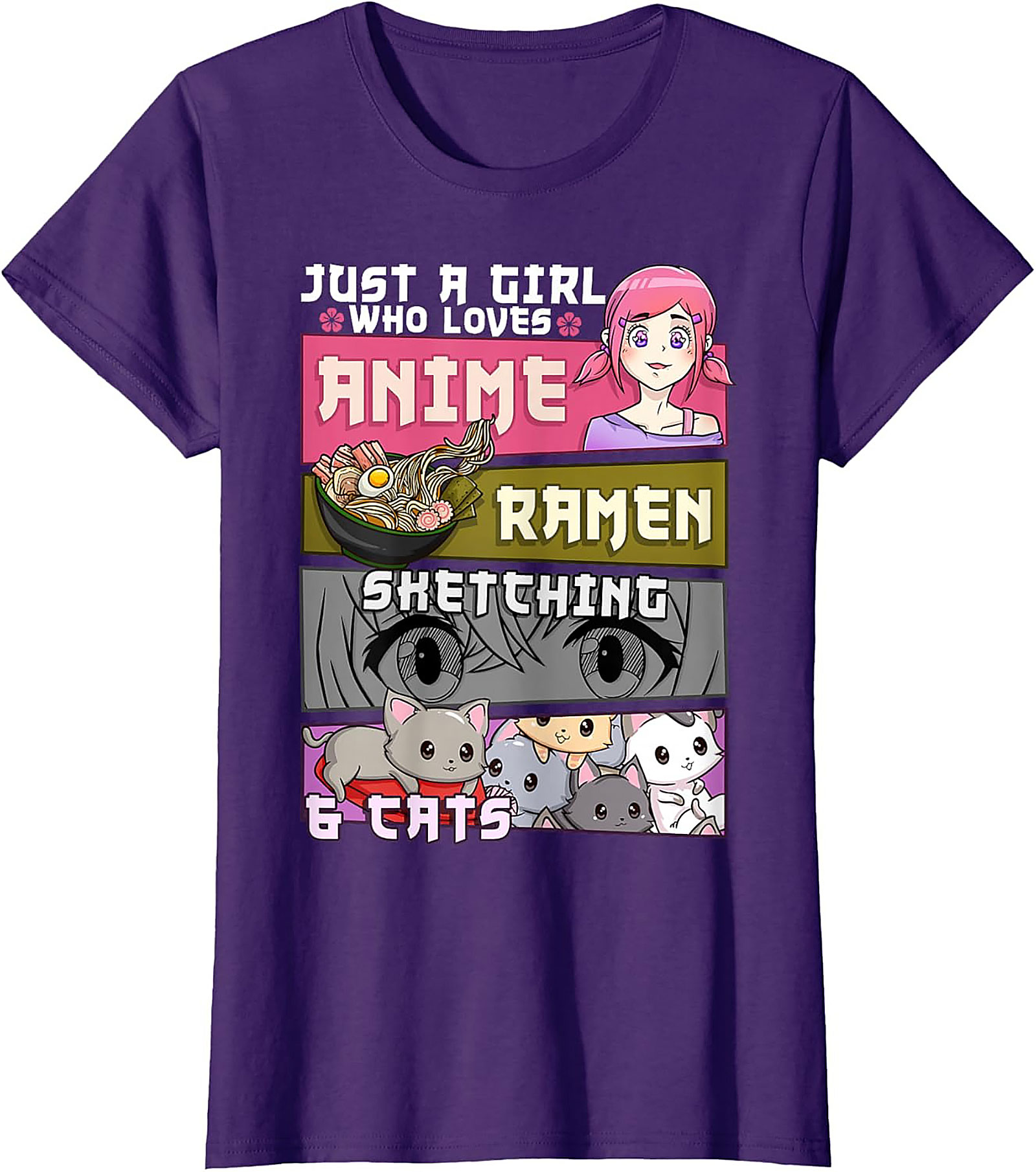  Anime Ramen Cats Graphic Tee | Just a Girl Who Loves Shirt
