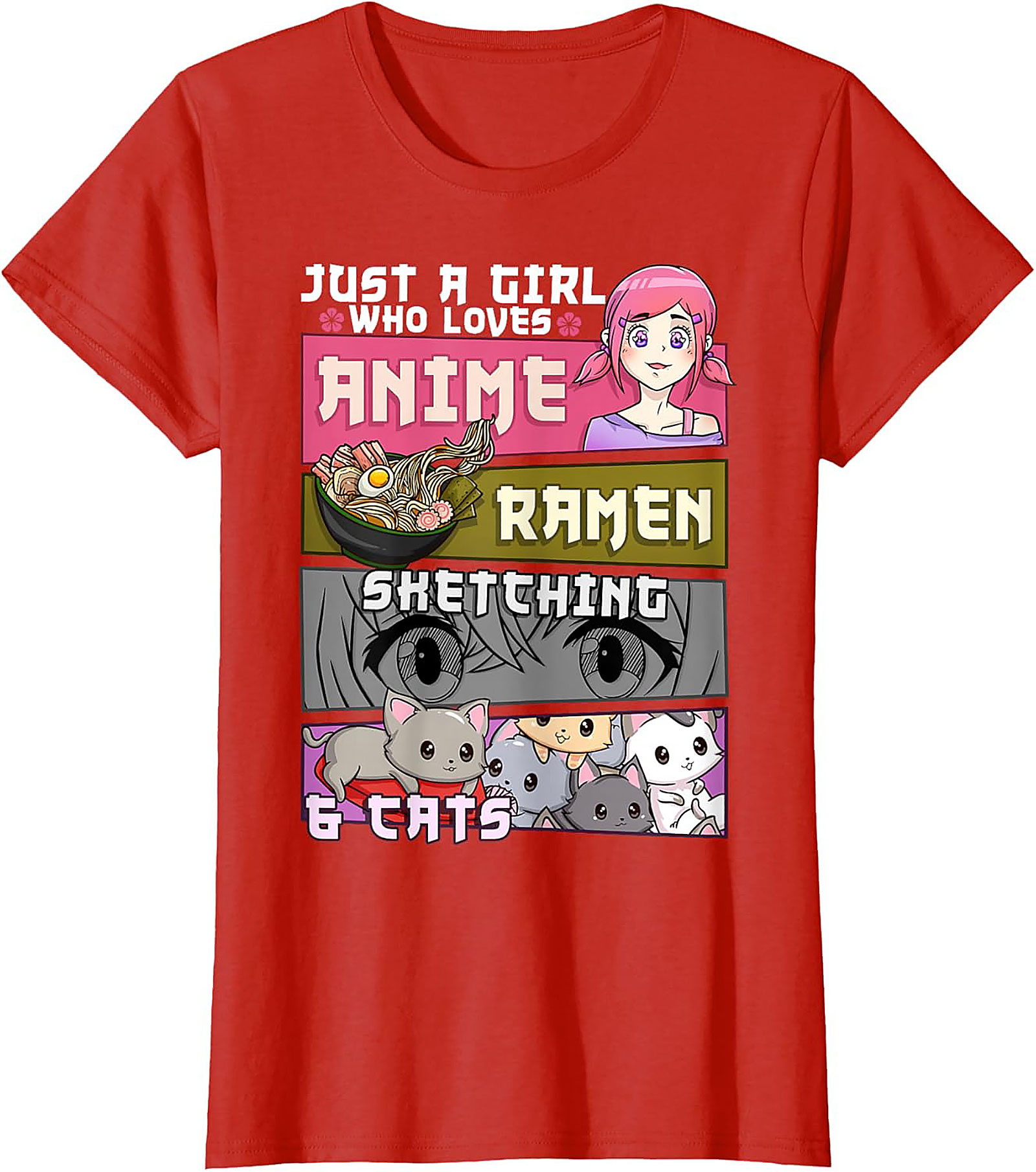  Anime Ramen Cats Graphic Tee | Just a Girl Who Loves Shirt