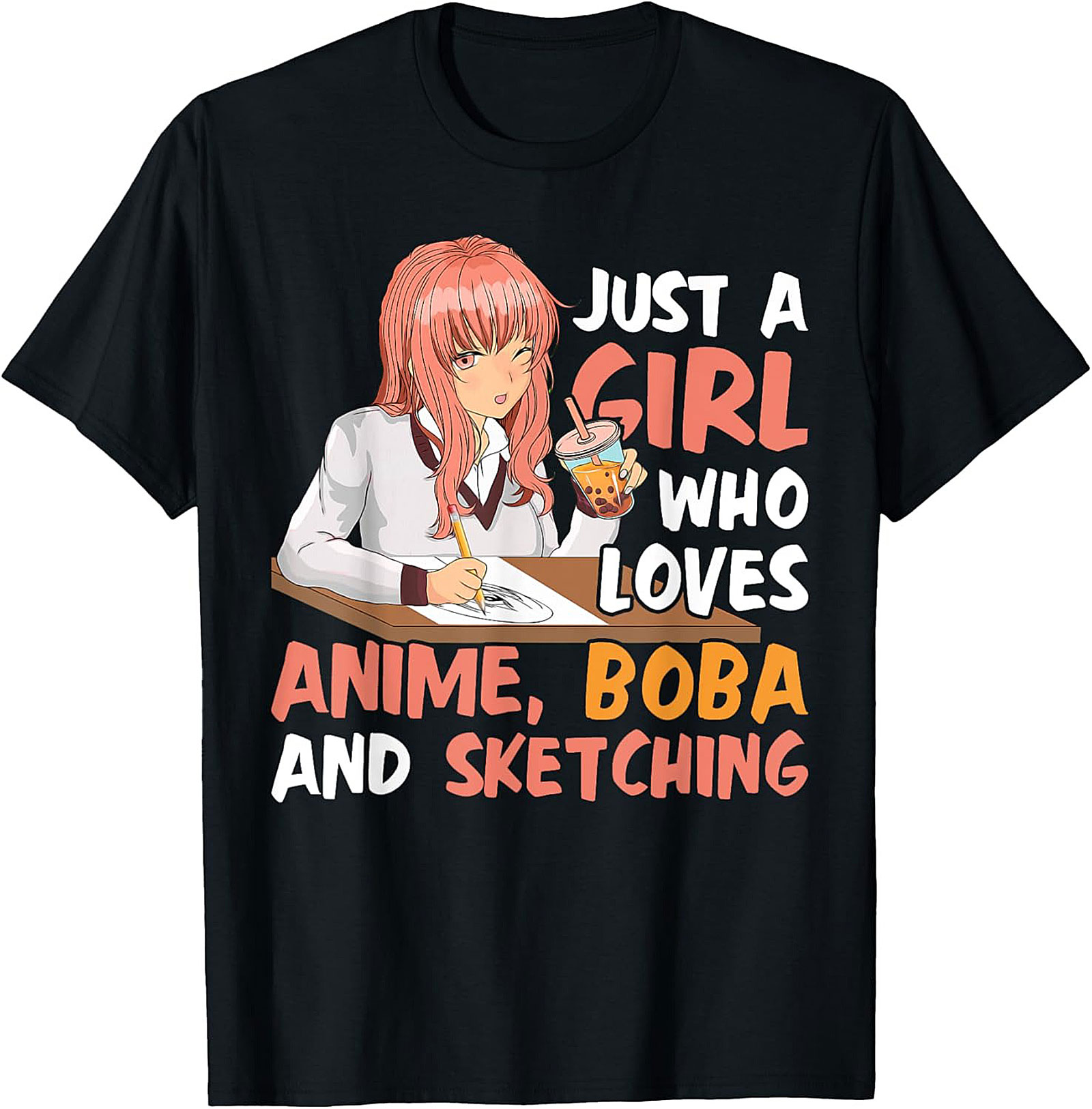 Cute Anime Boba Sketching T-shirt | Funny Graphic Tee