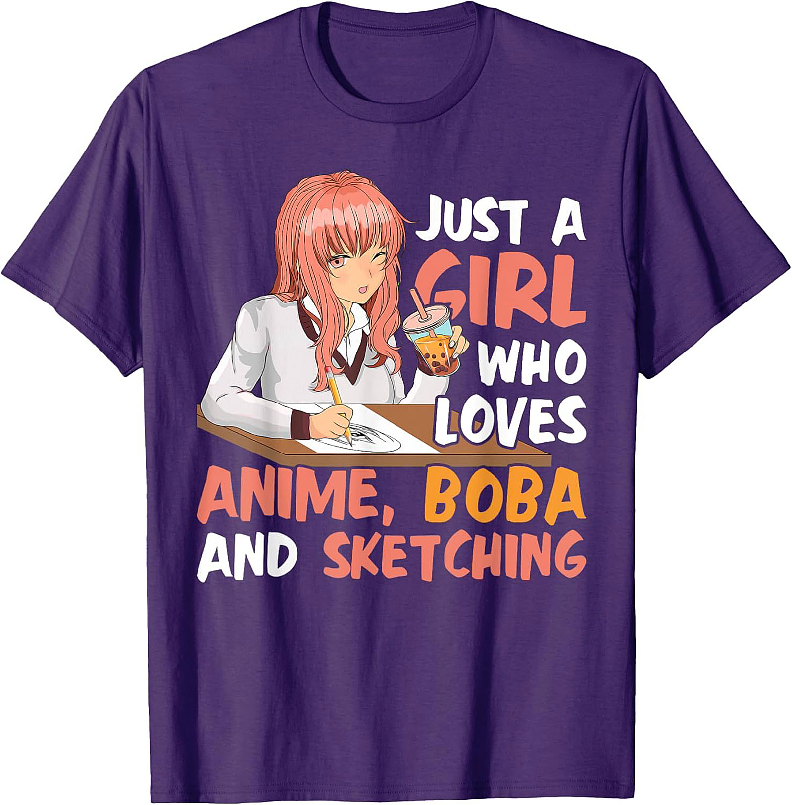 Cute Anime Boba Sketching T-shirt | Funny Graphic Tee