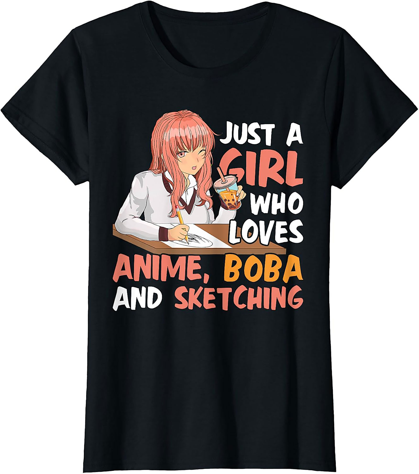 Cute Anime Boba Sketching T-shirt | Funny Graphic Tee