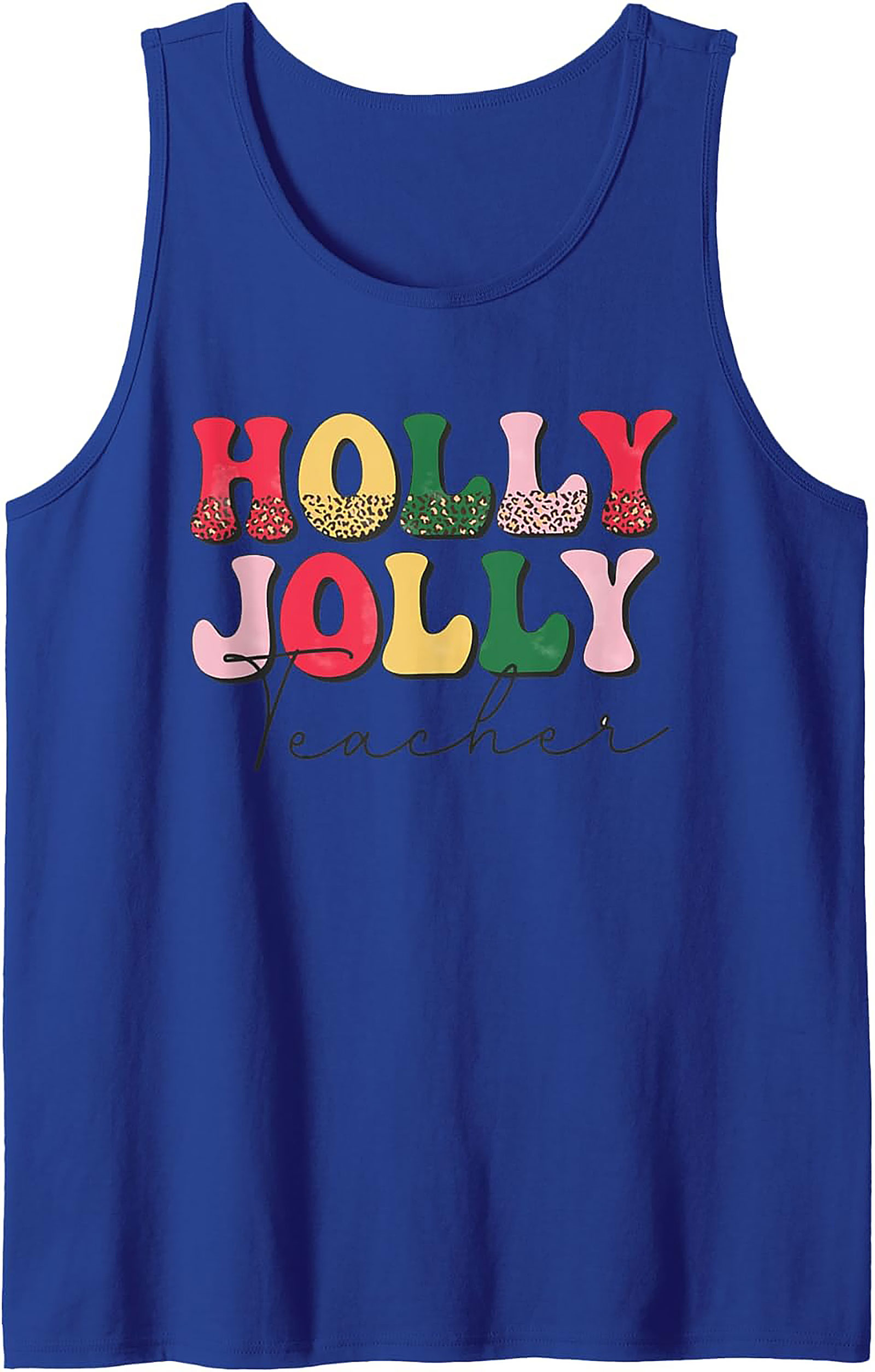 Holly Jolly Teacher Groovy Christmas Graphic Tank Top