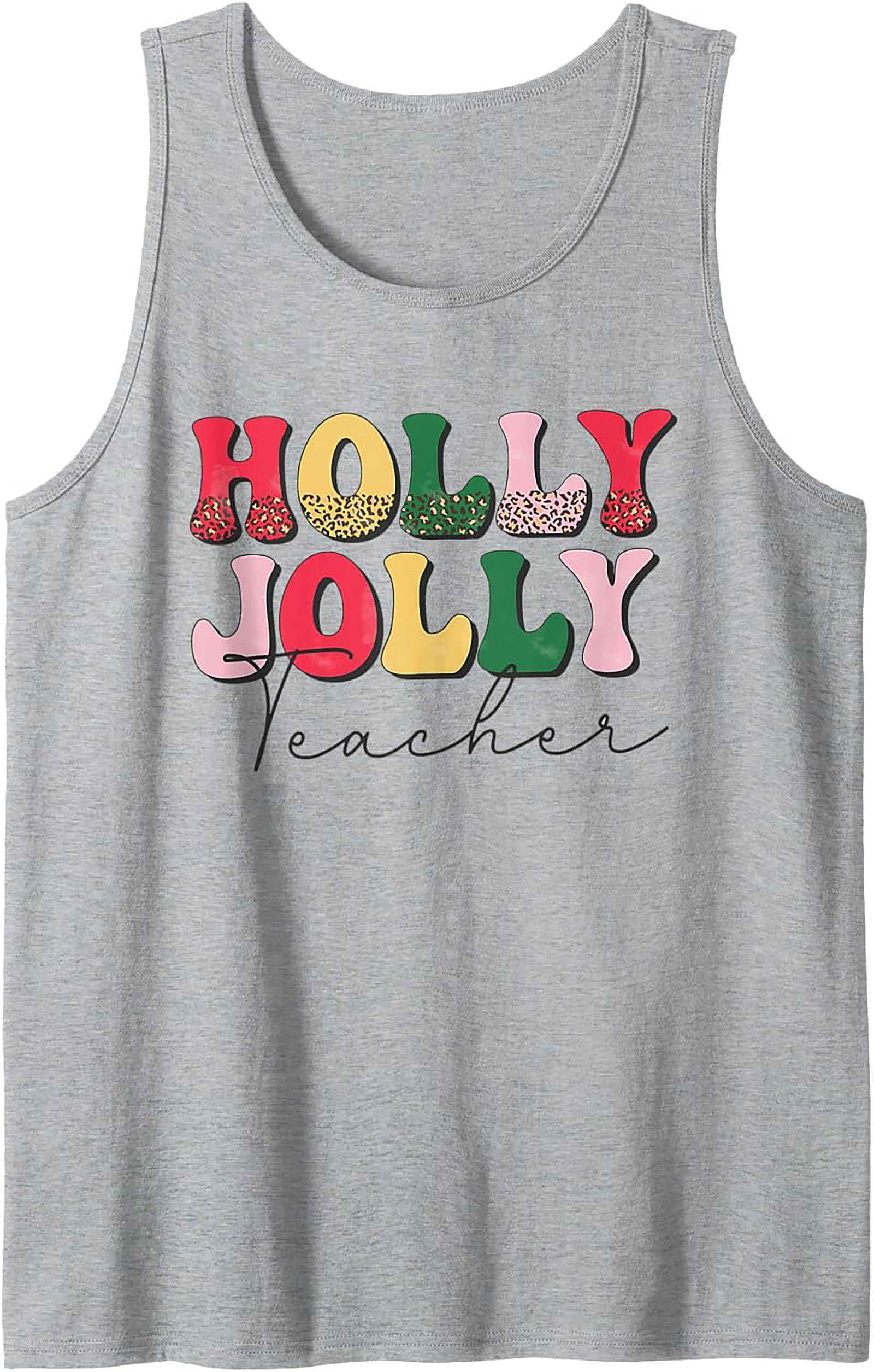 Holly Jolly Teacher Groovy Christmas Graphic Tank Top