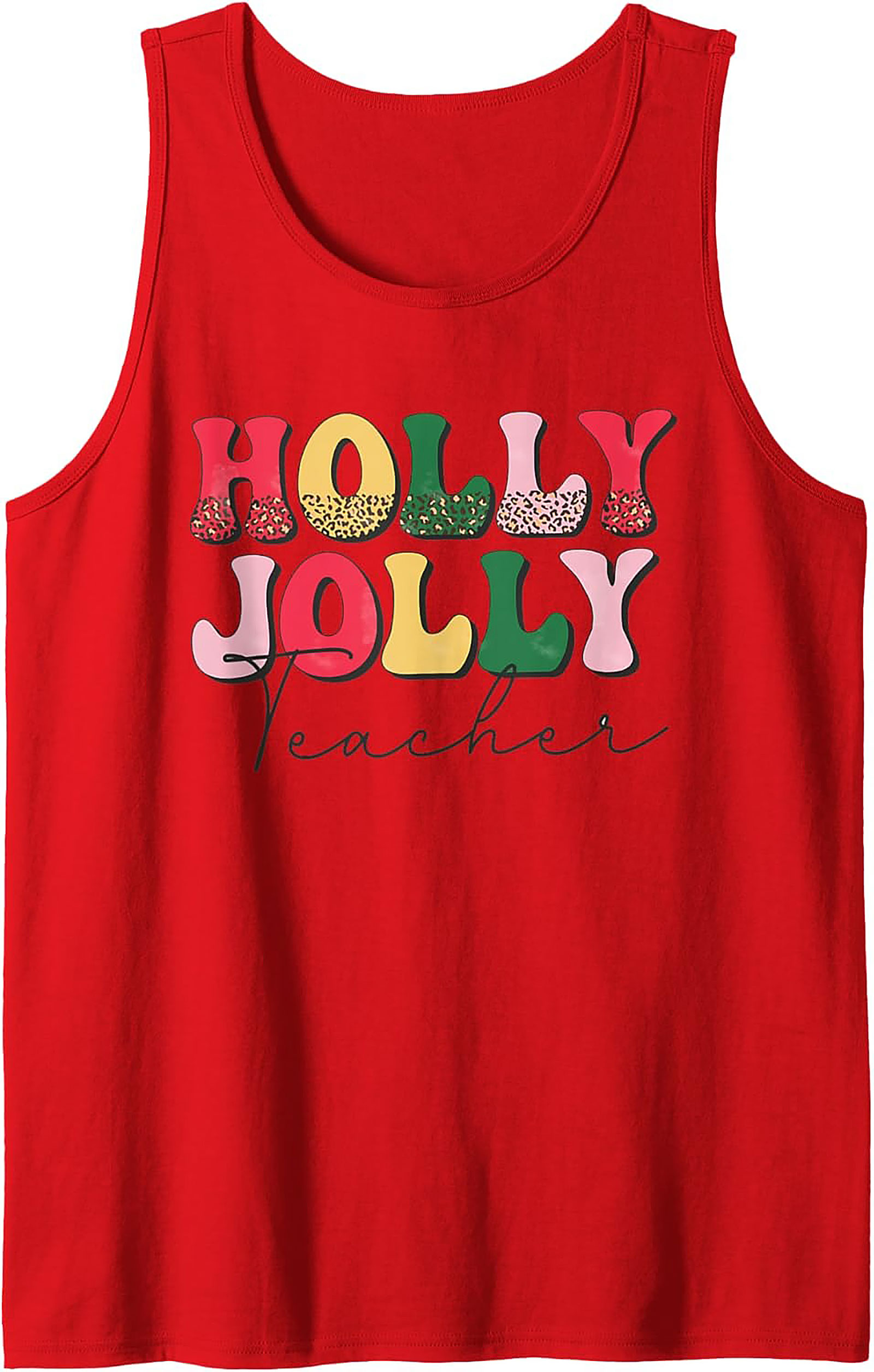 Holly Jolly Teacher Groovy Christmas Graphic Tank Top
