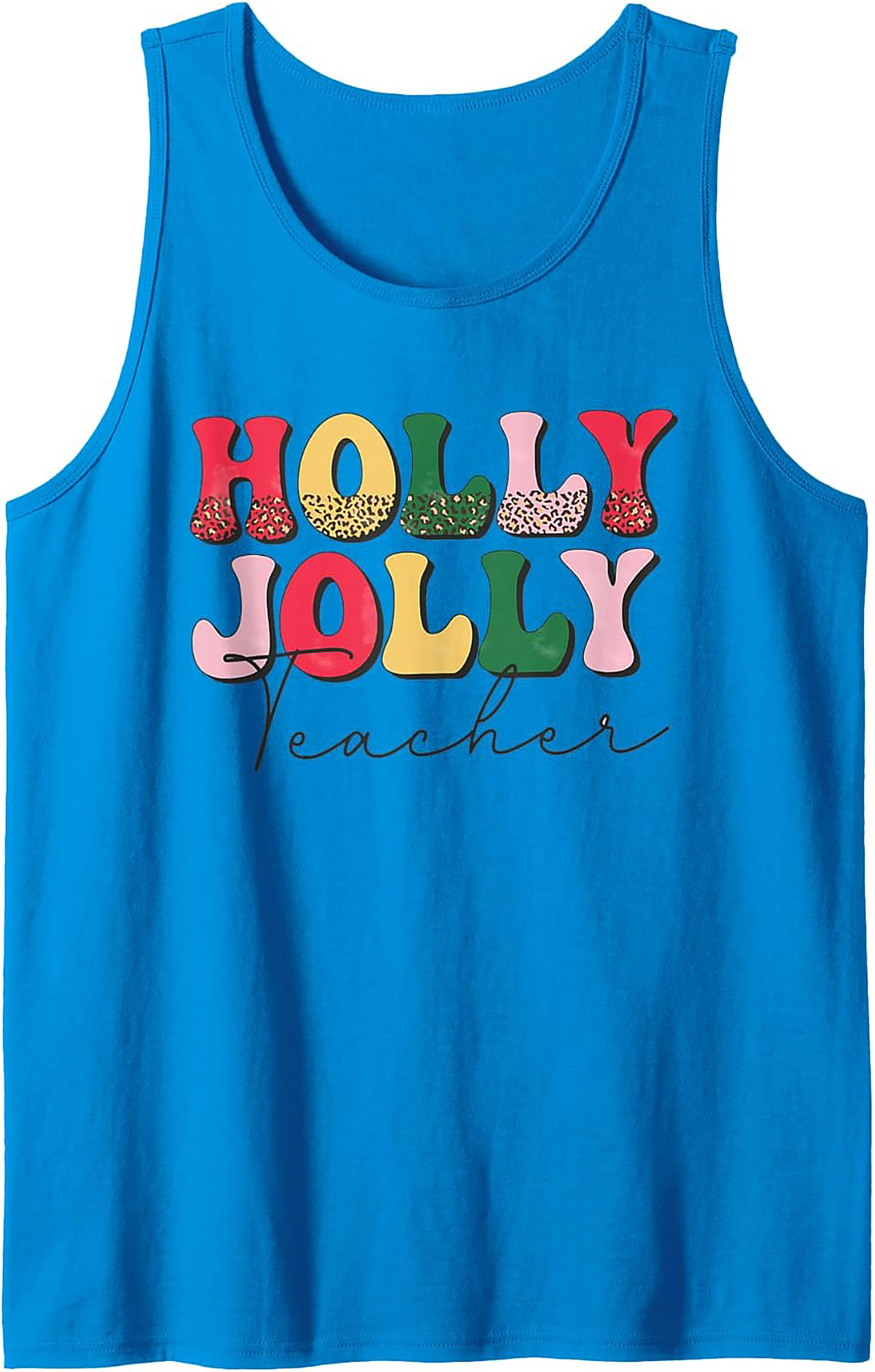Holly Jolly Teacher Groovy Christmas Graphic Tank Top