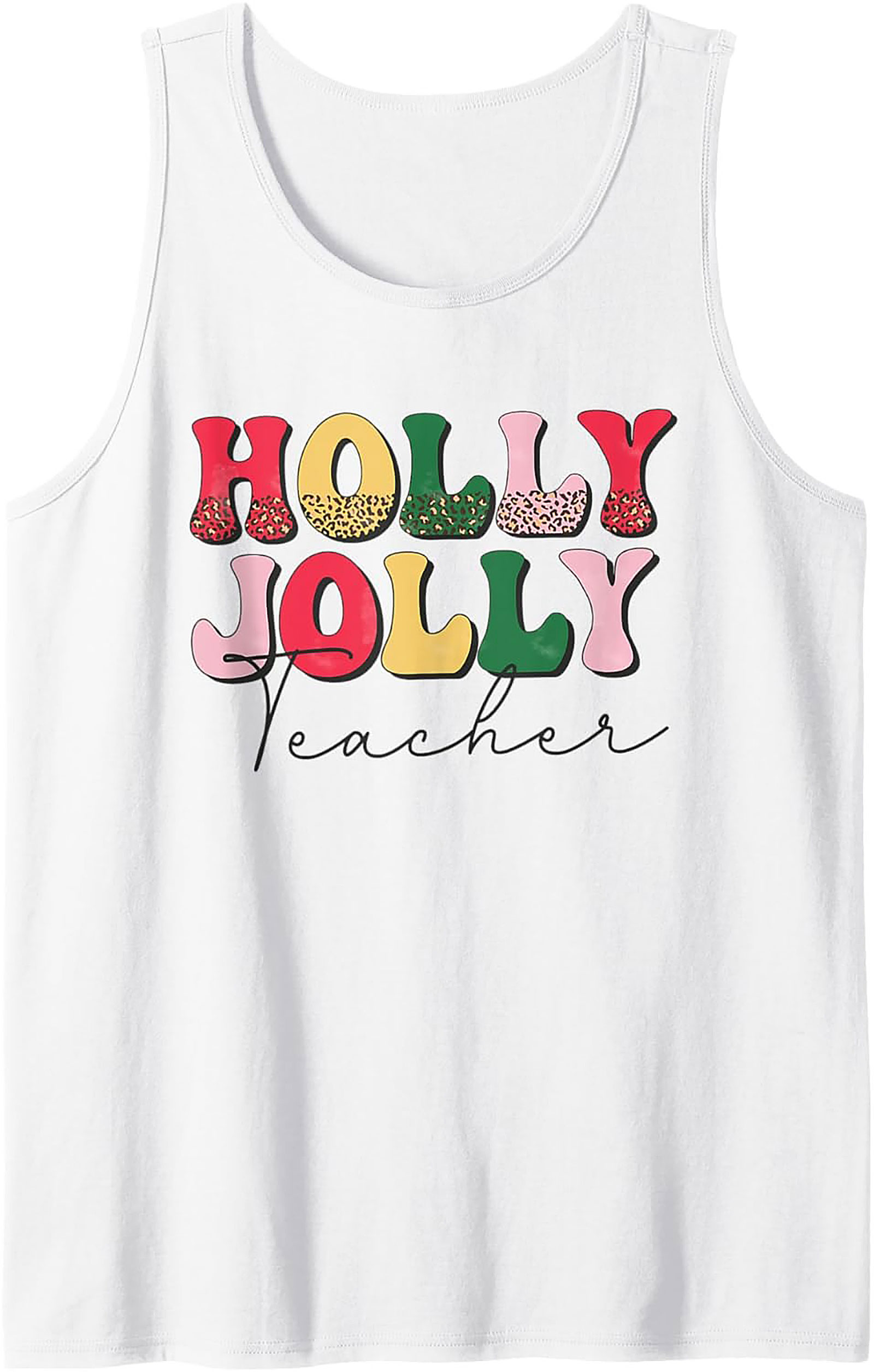 Holly Jolly Teacher Groovy Christmas Graphic Tank Top