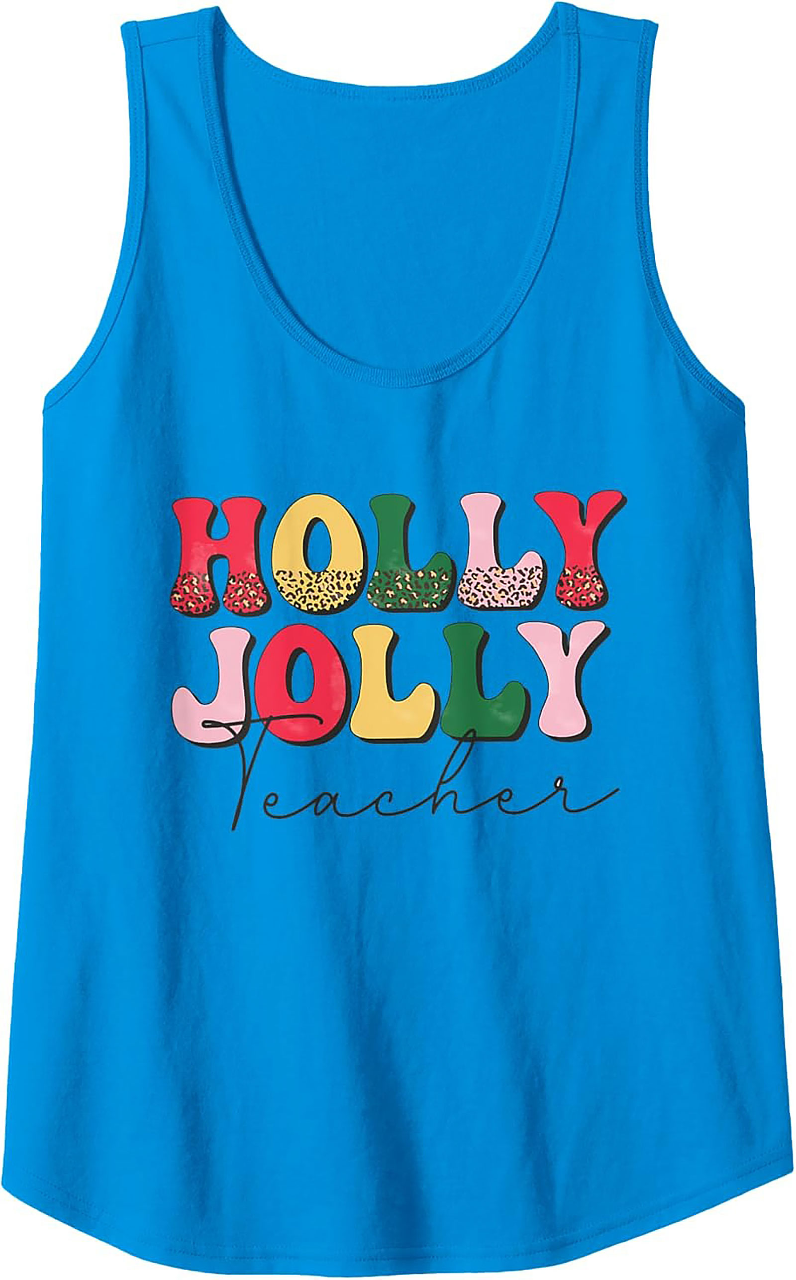 Holly Jolly Teacher Groovy Christmas Graphic Tank Top
