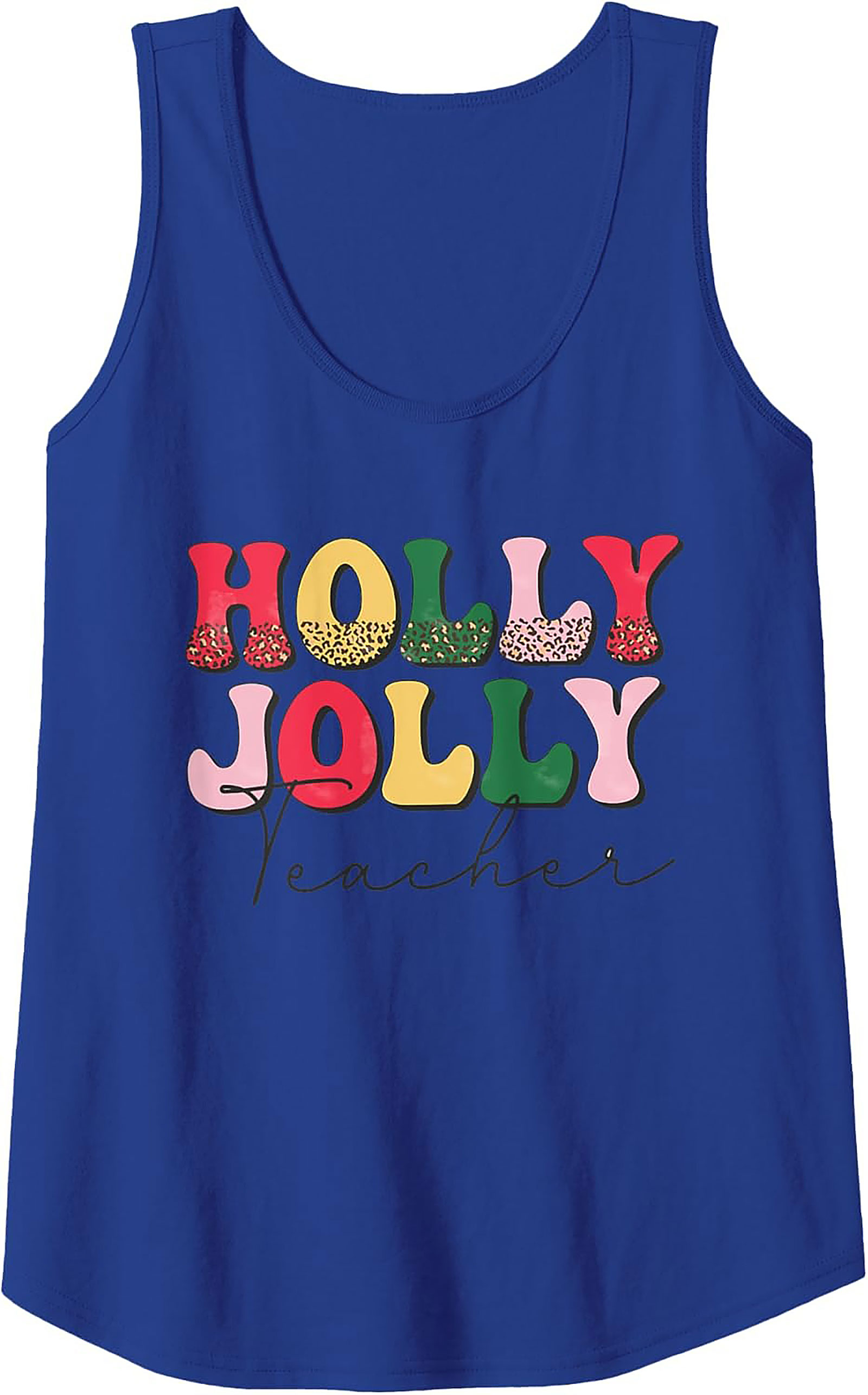 Holly Jolly Teacher Groovy Christmas Graphic Tank Top