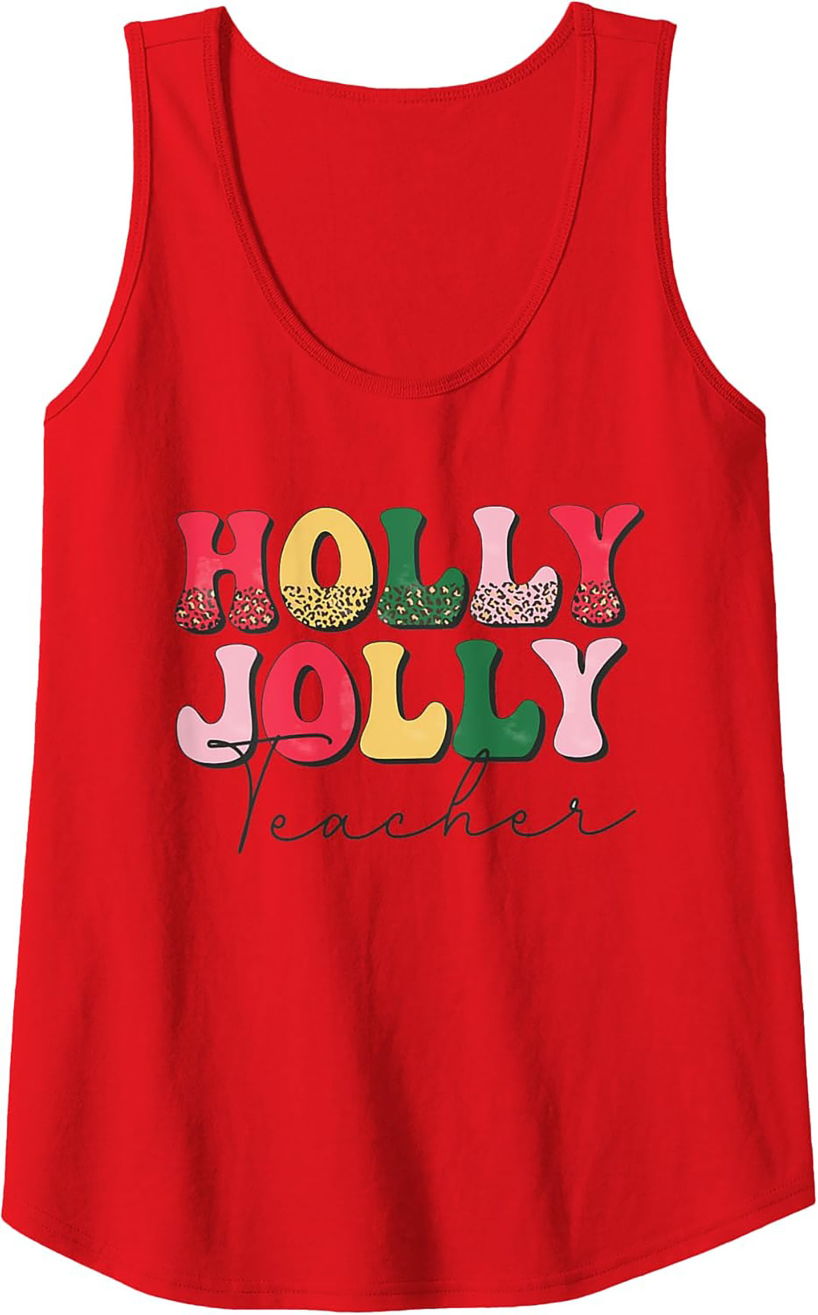 Holly Jolly Teacher Groovy Christmas Graphic Tank Top