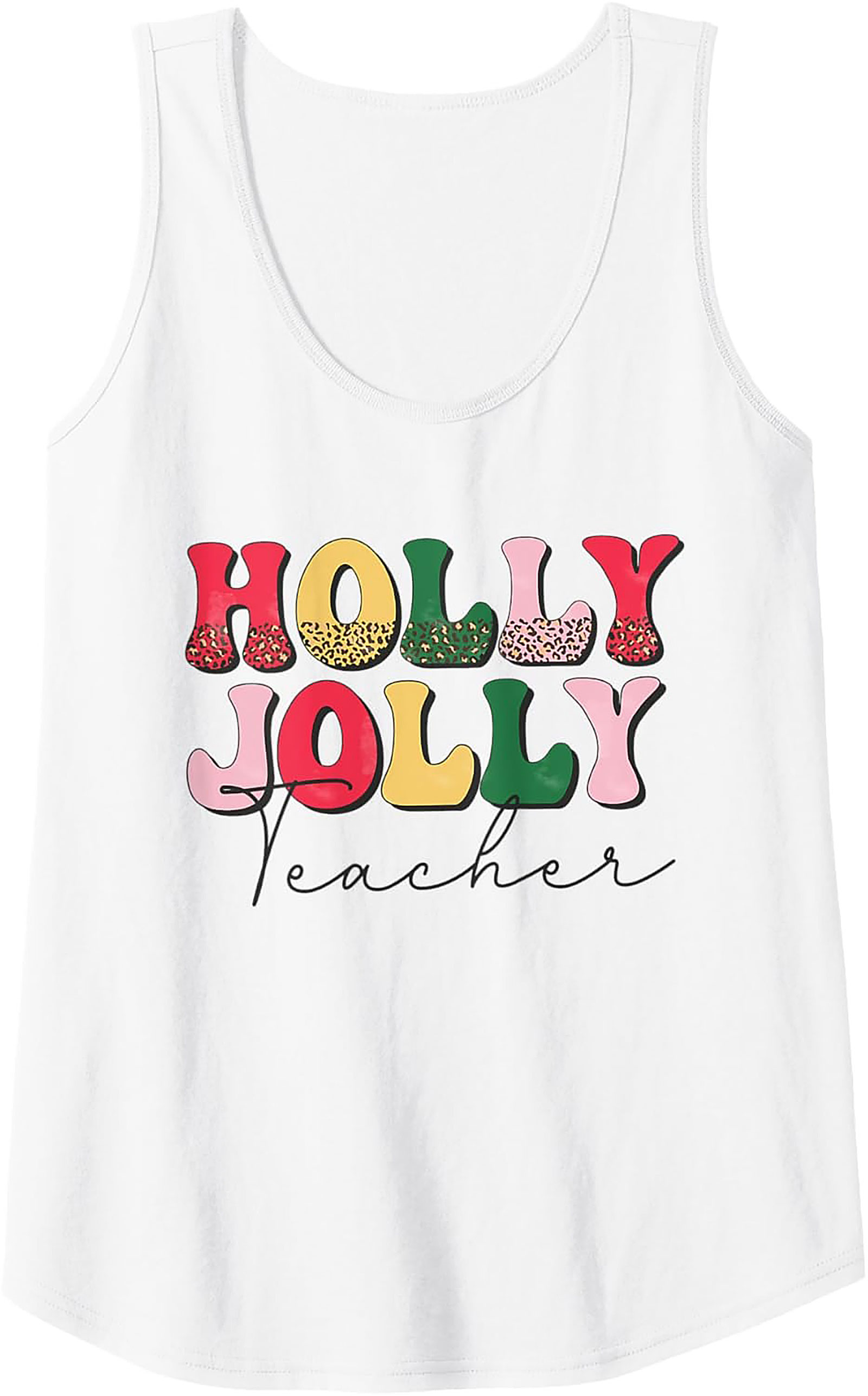 Holly Jolly Teacher Groovy Christmas Graphic Tank Top