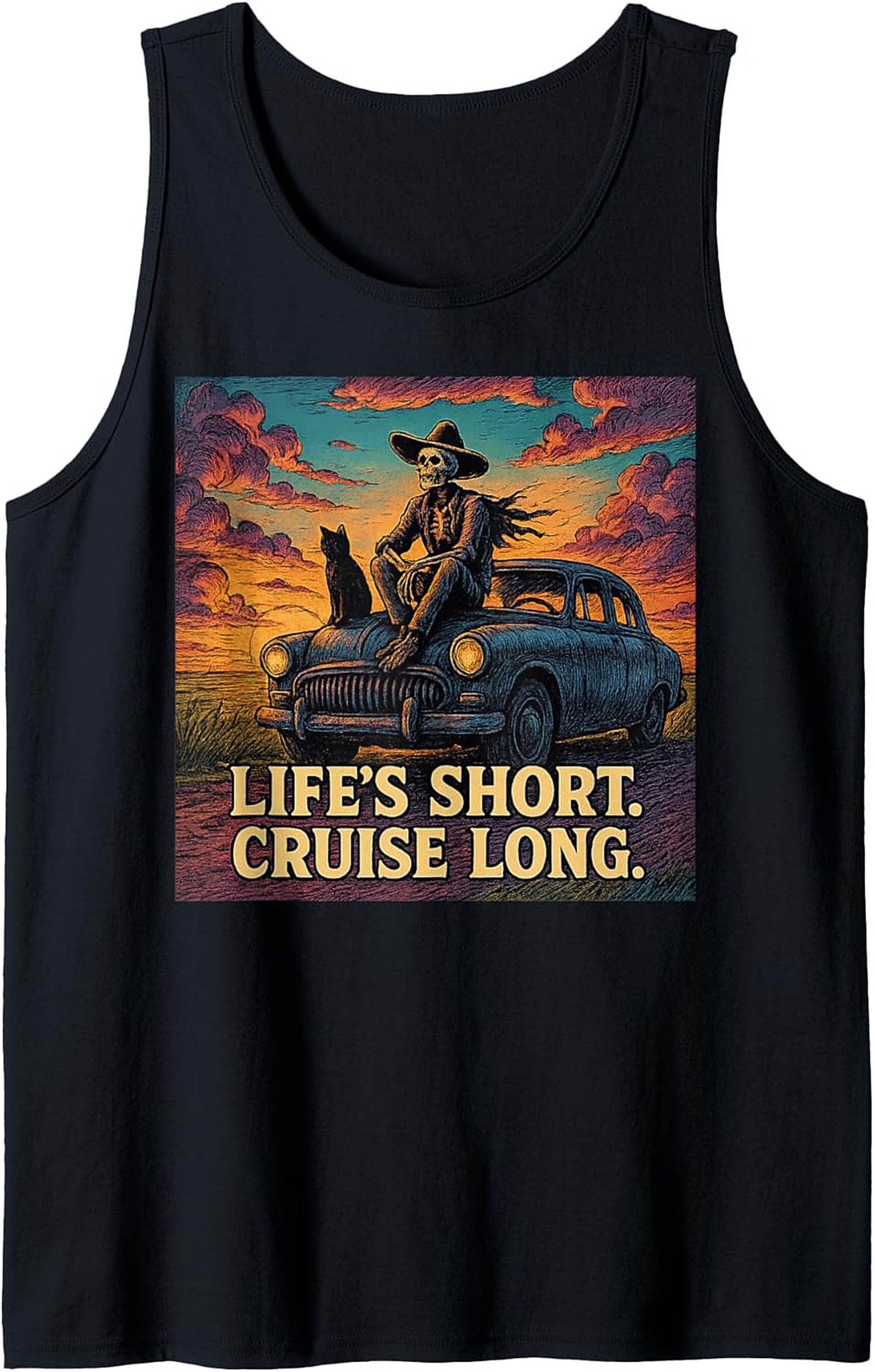 Life's Short Cruise Long Road Trip Graphic Tank Unisex Sleeveless Shirt