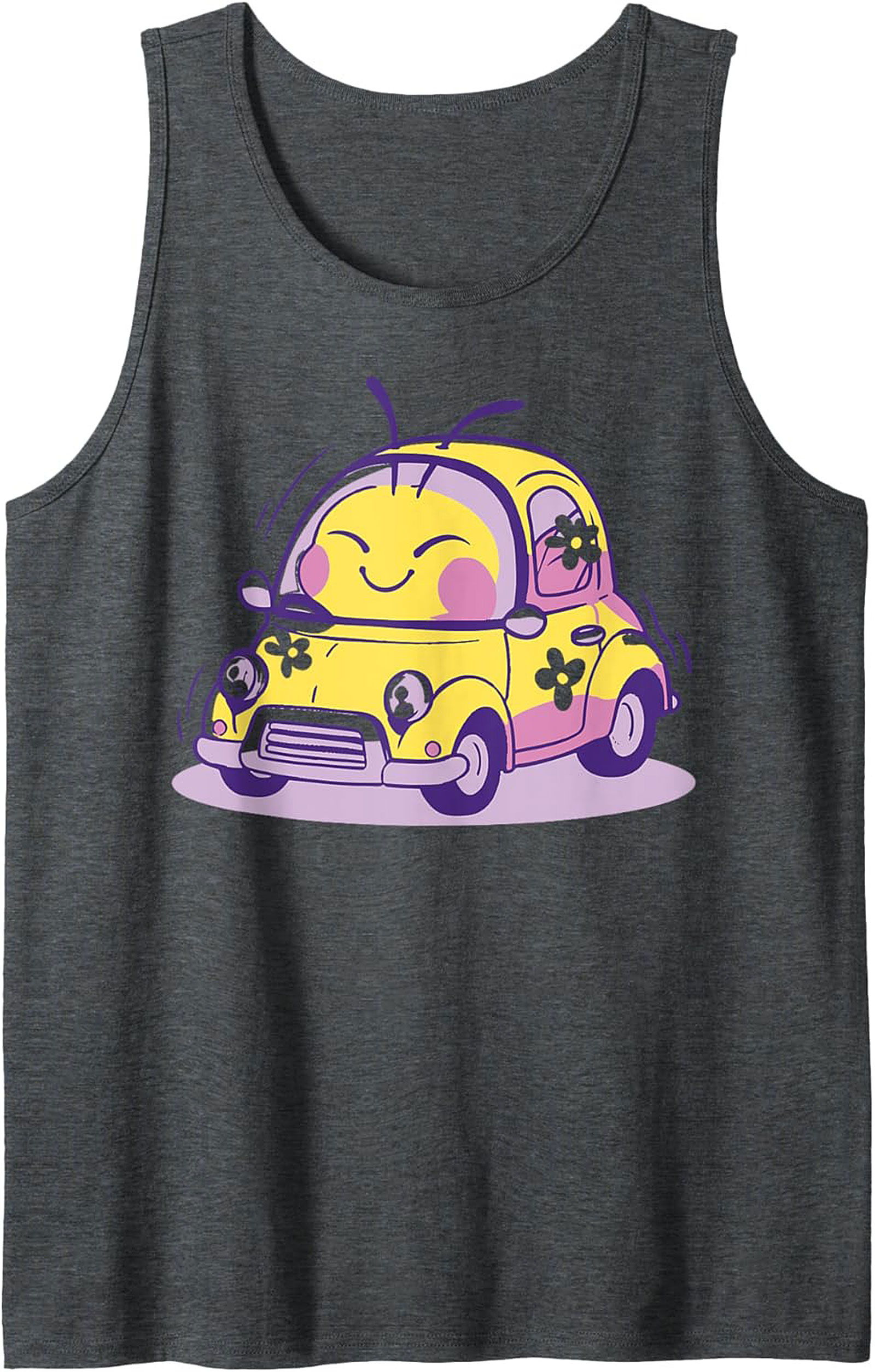 Happy Bug Car Graphic Tank Cute Summer Sleeveless Shirt