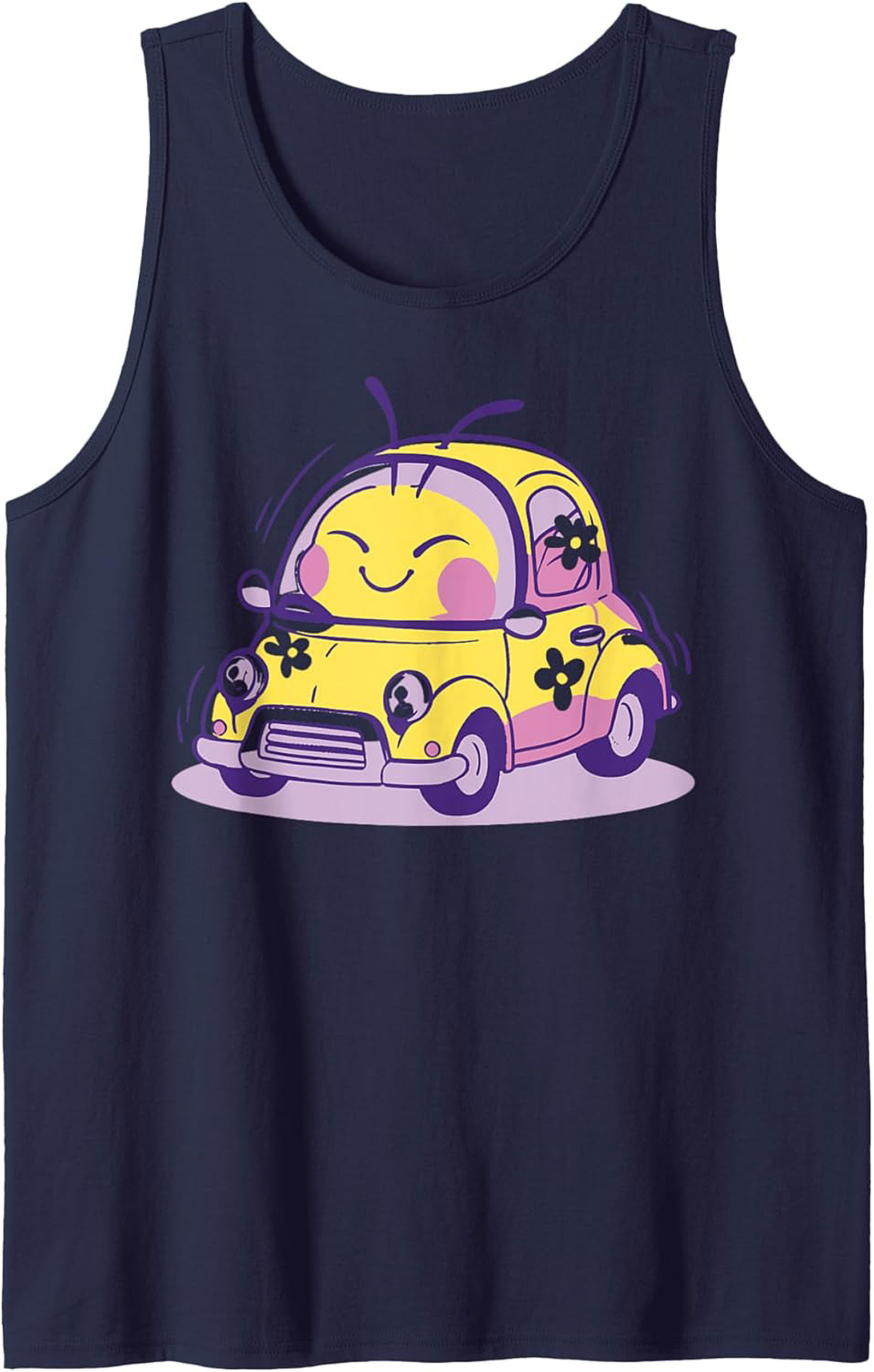 Happy Bug Car Graphic Tank Cute Summer Sleeveless Shirt