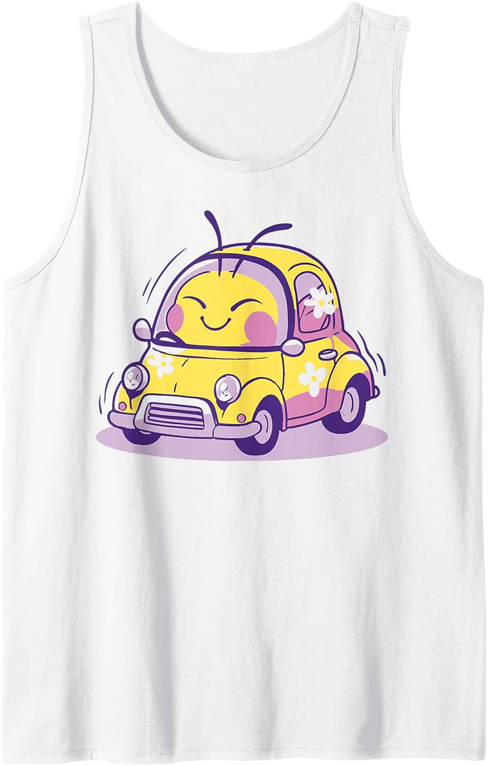 Happy Bug Car Graphic Tank Cute Summer Sleeveless Shirt