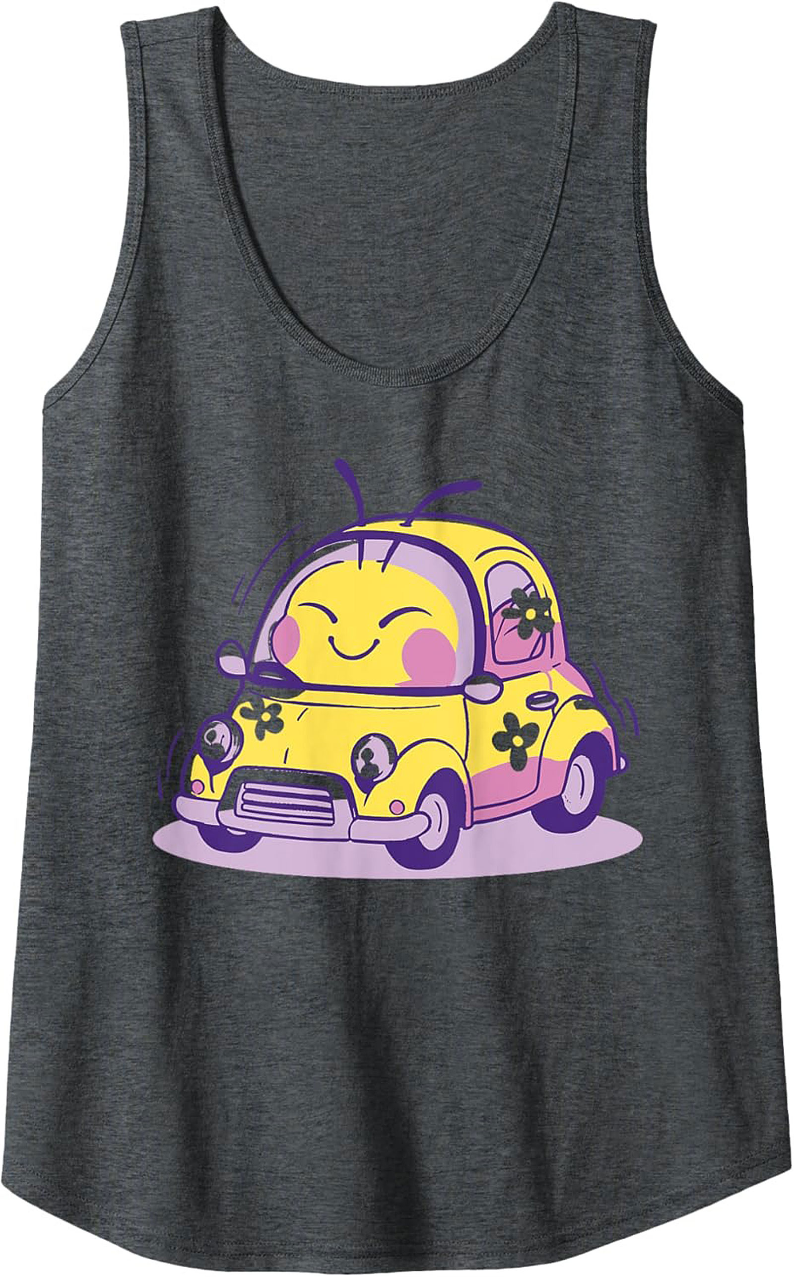 Happy Bug Car Graphic Tank Cute Summer Sleeveless Shirt