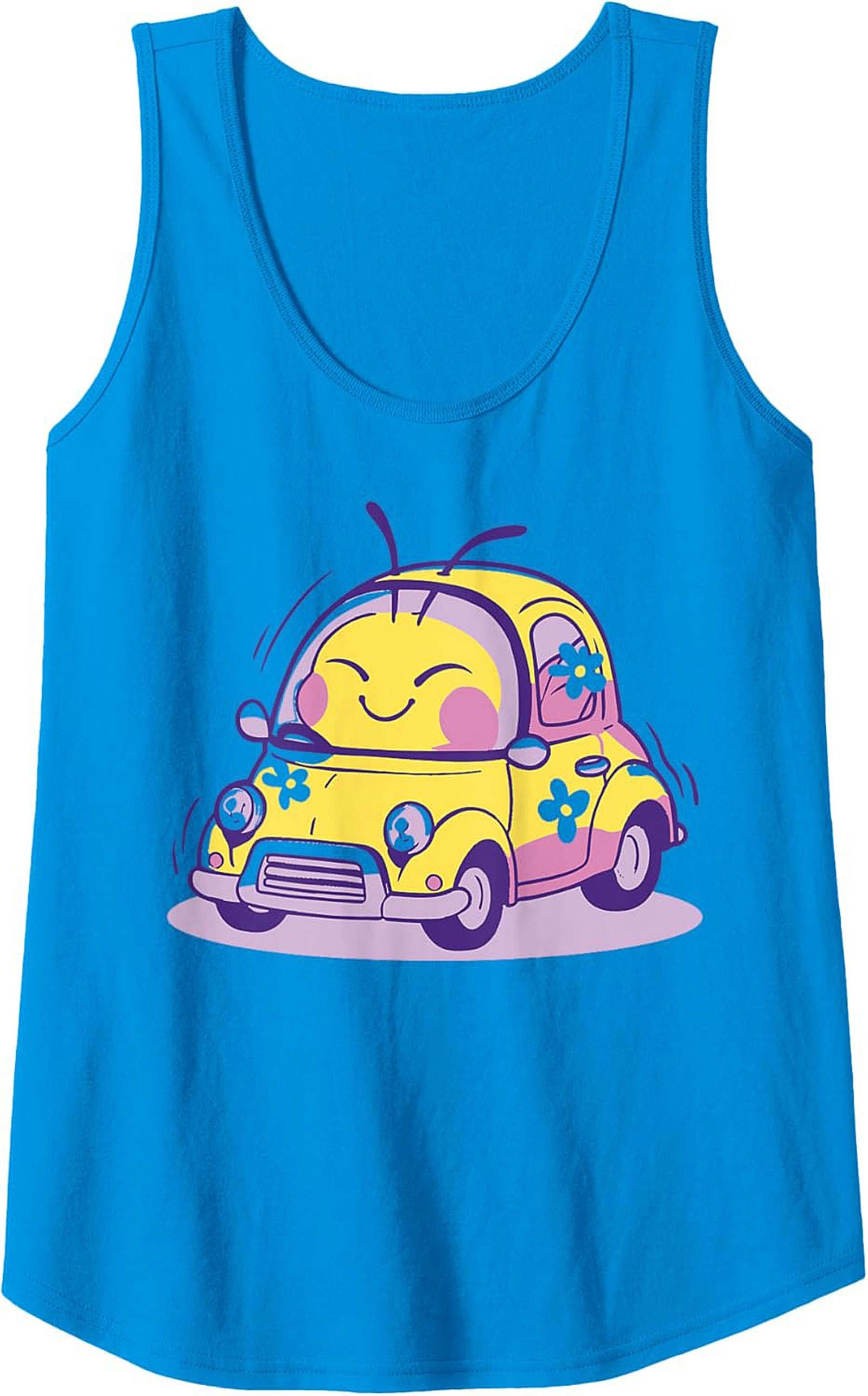 Happy Bug Car Graphic Tank Cute Summer Sleeveless Shirt