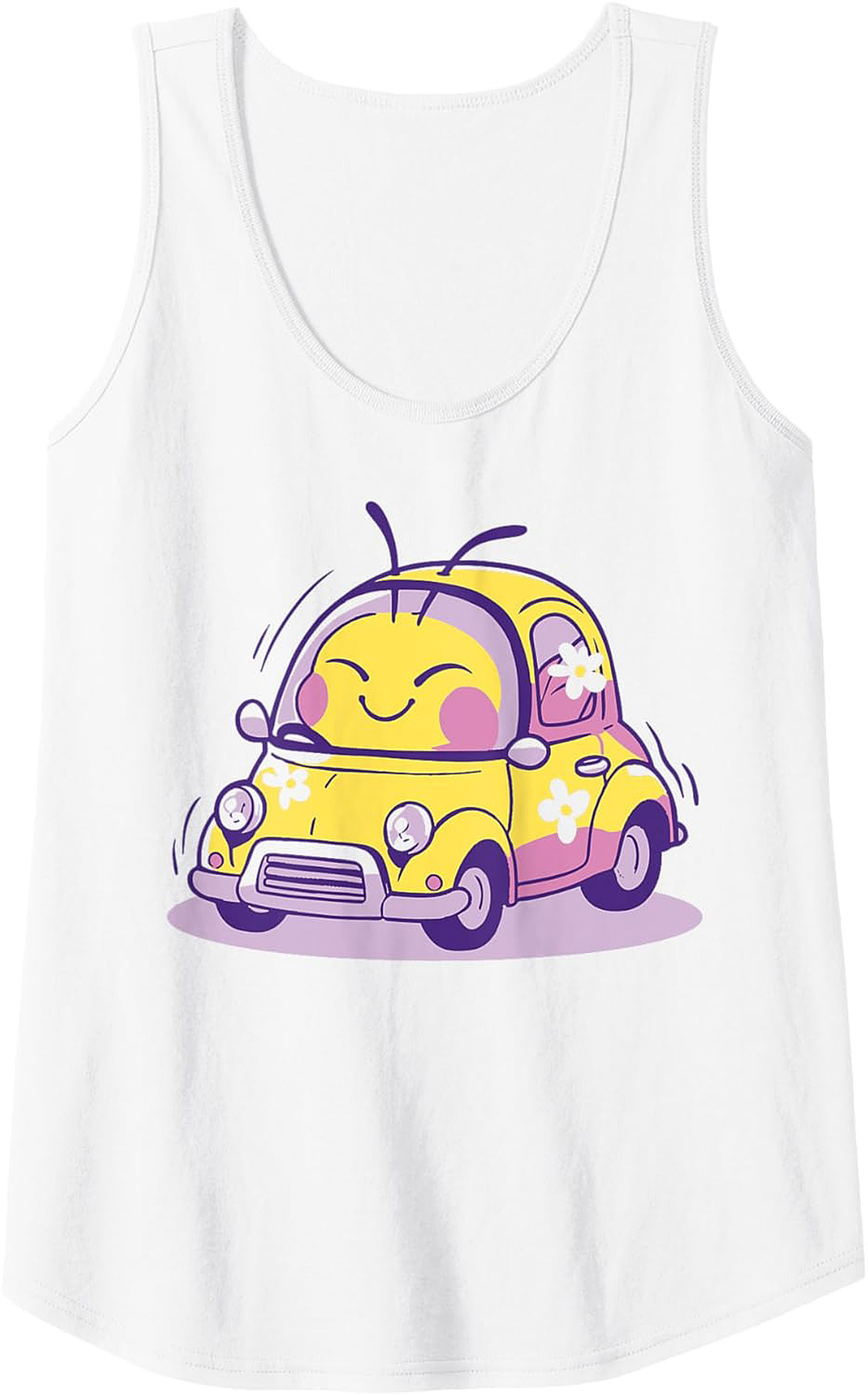 Happy Bug Car Graphic Tank Cute Summer Sleeveless Shirt