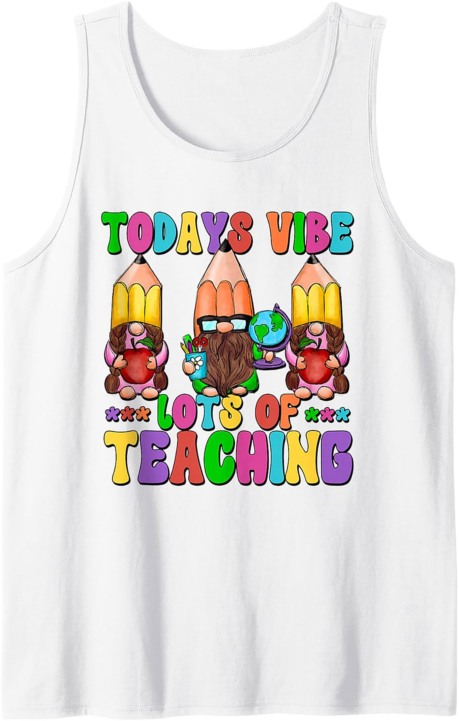 Funny Teacher Tank Top Gnome Back to School Sleeveless Shirt