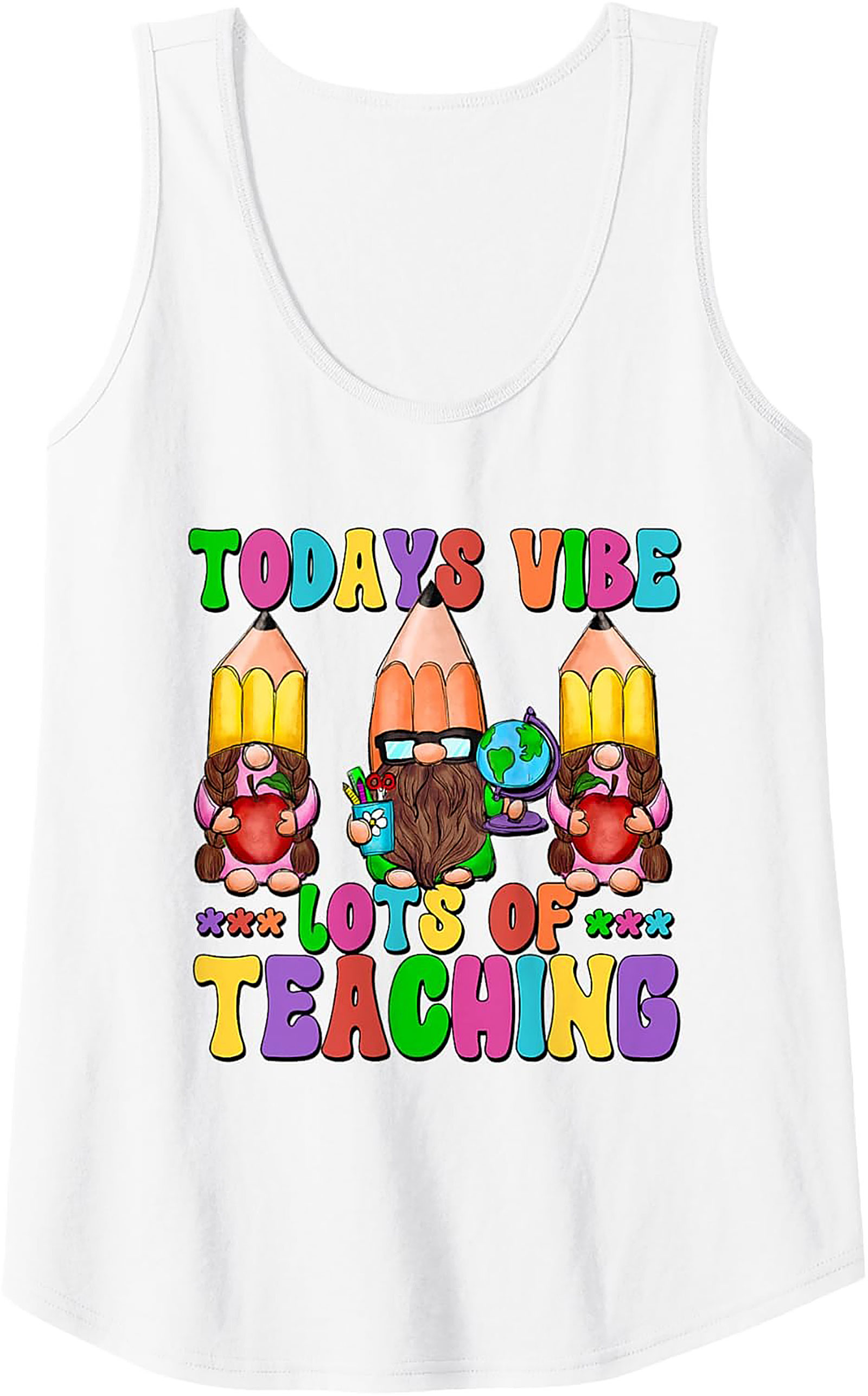Funny Teacher Tank Top Gnome Back to School Sleeveless Shirt