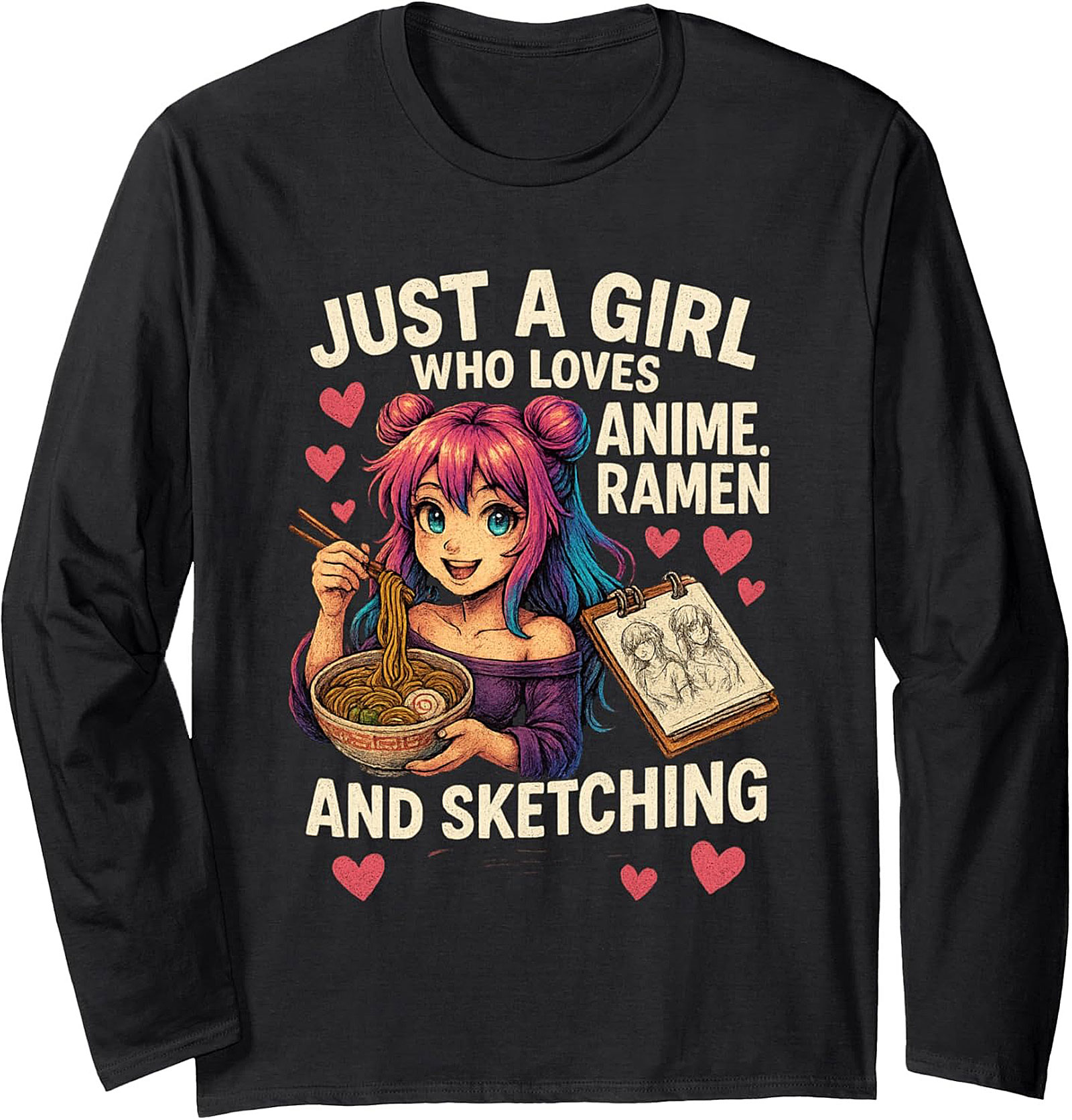 Anime Girl Graphic Sweatshirt | Ramen & Sketching Pullover
