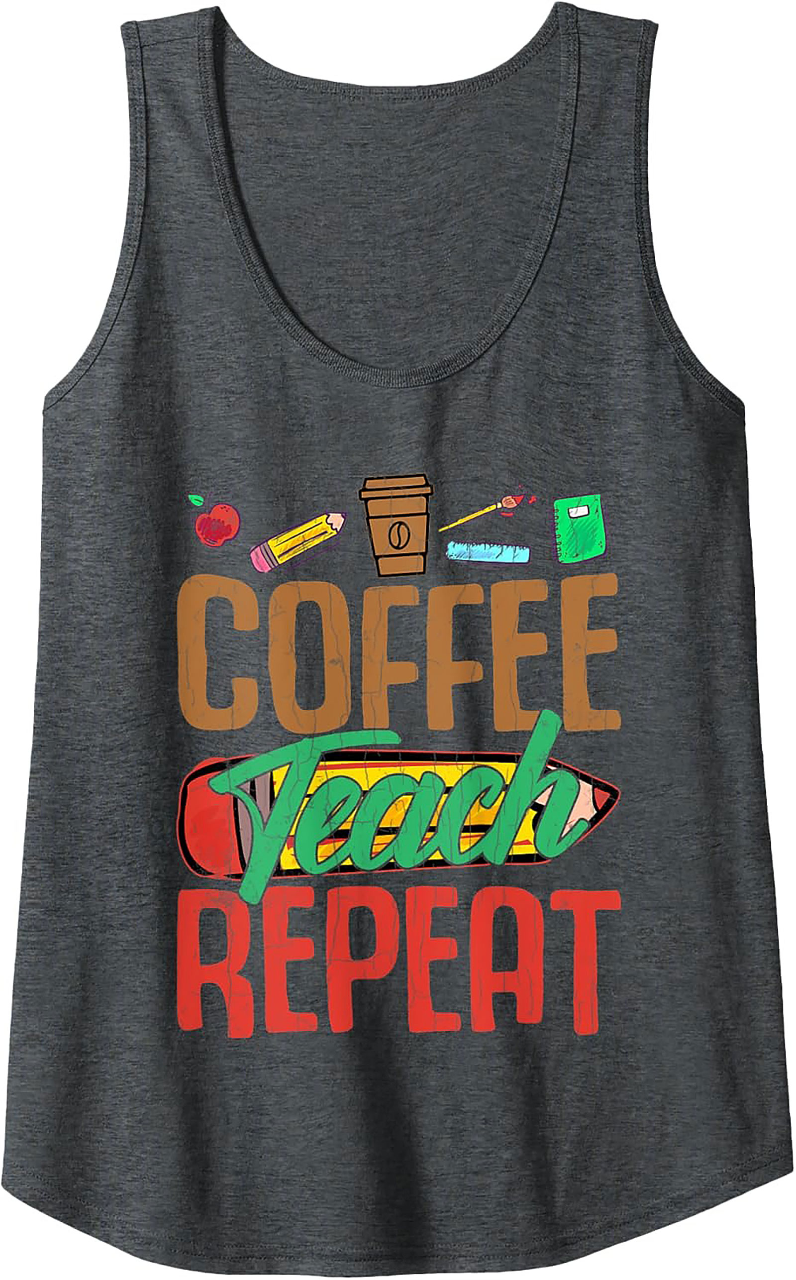 Coffee Teach Repeat Teacher Tank Top Funny Graphic Tank