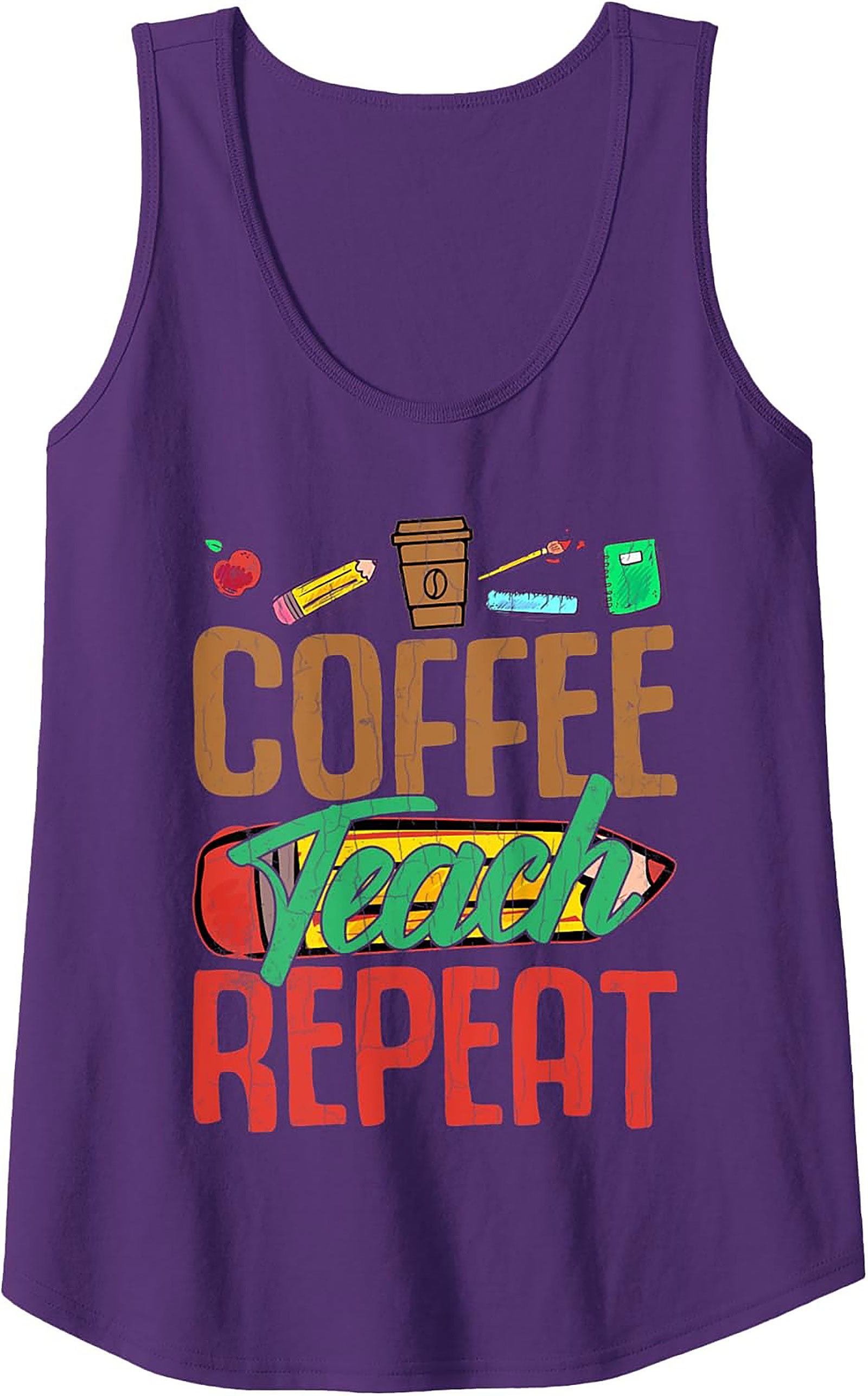 Coffee Teach Repeat Teacher Tank Top Funny Graphic Tank